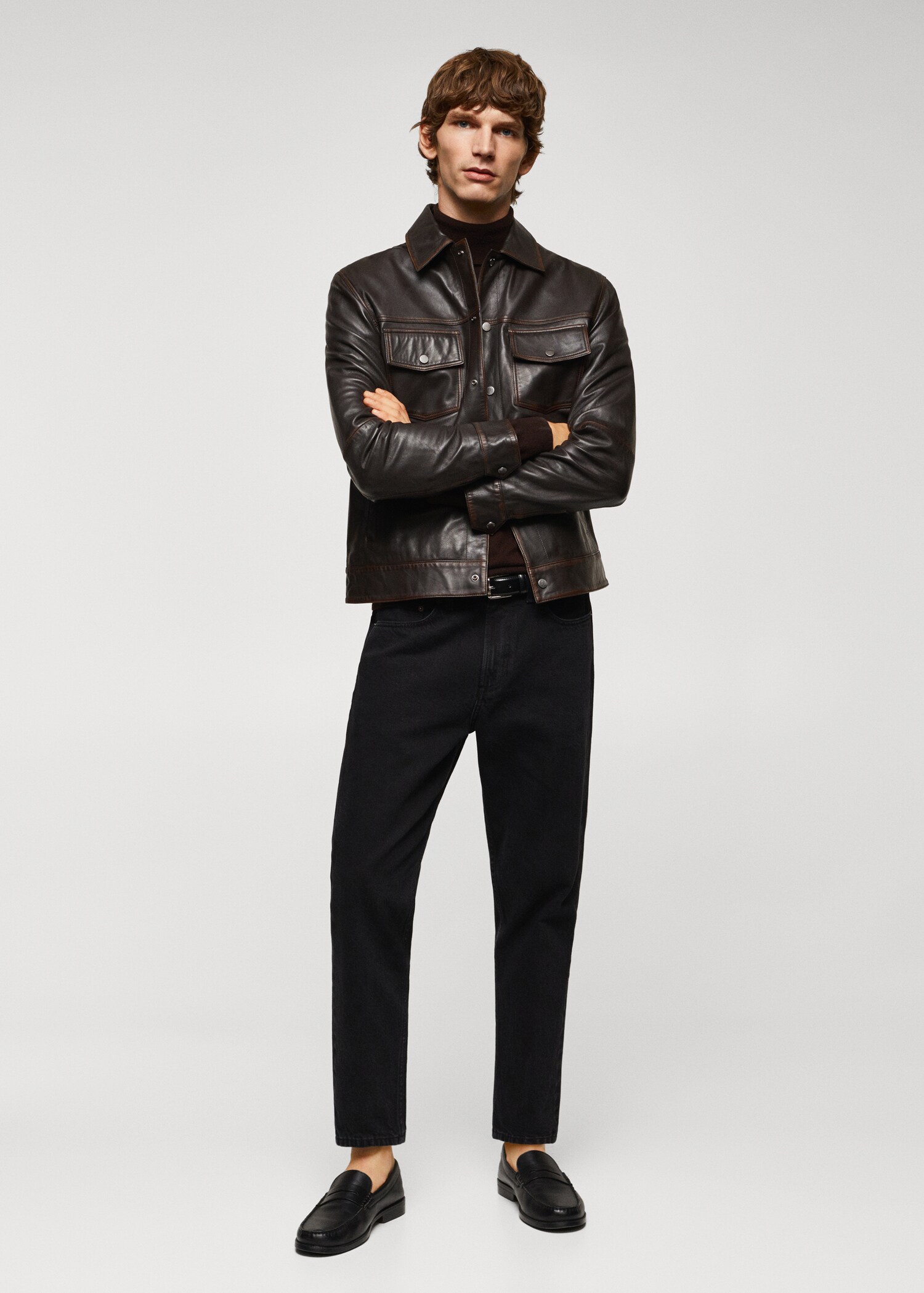 Veste cuir effet usé - Plan général