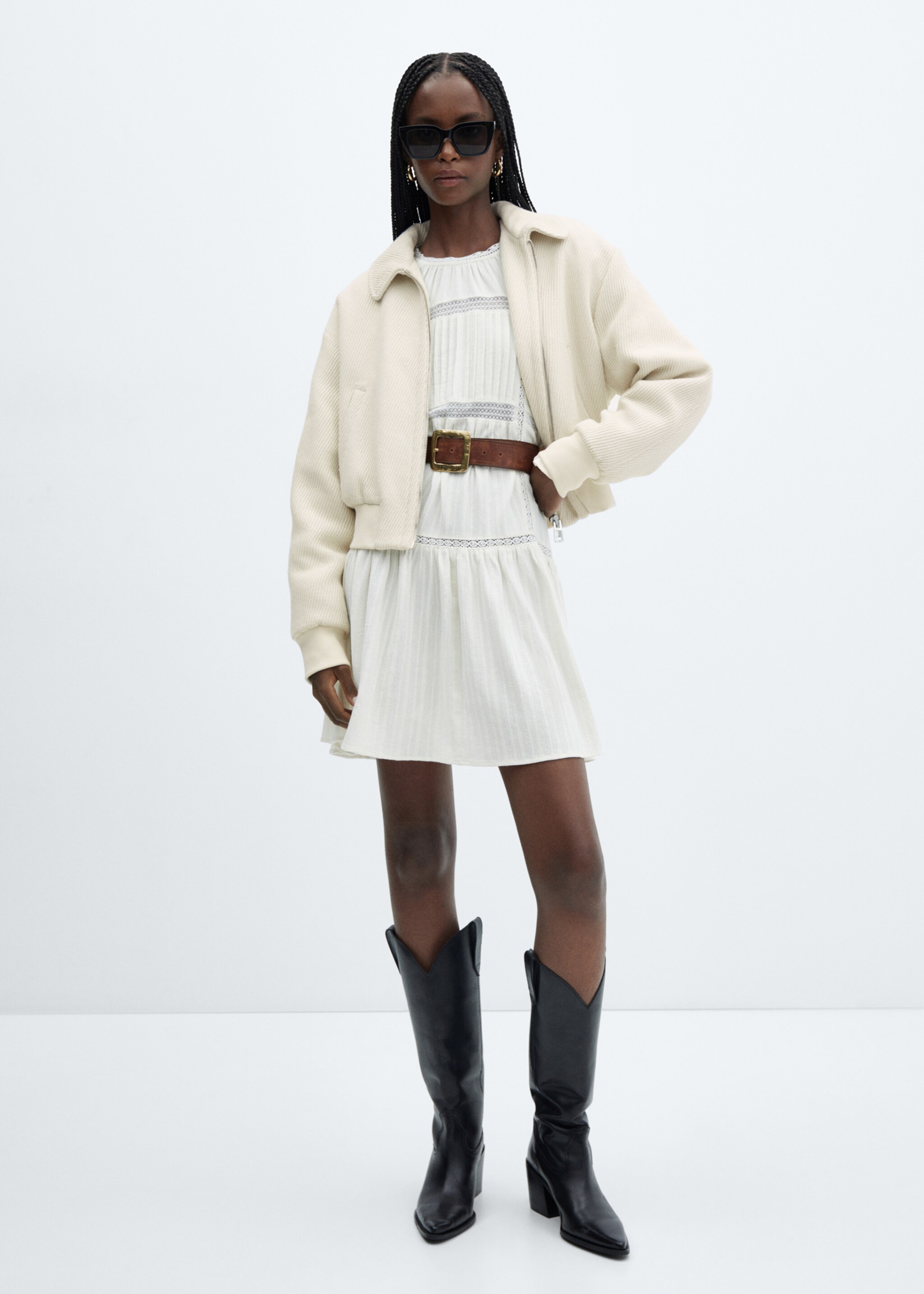 Textured bomber jacket - General plane, Ecru. Ref: 57095999-00.