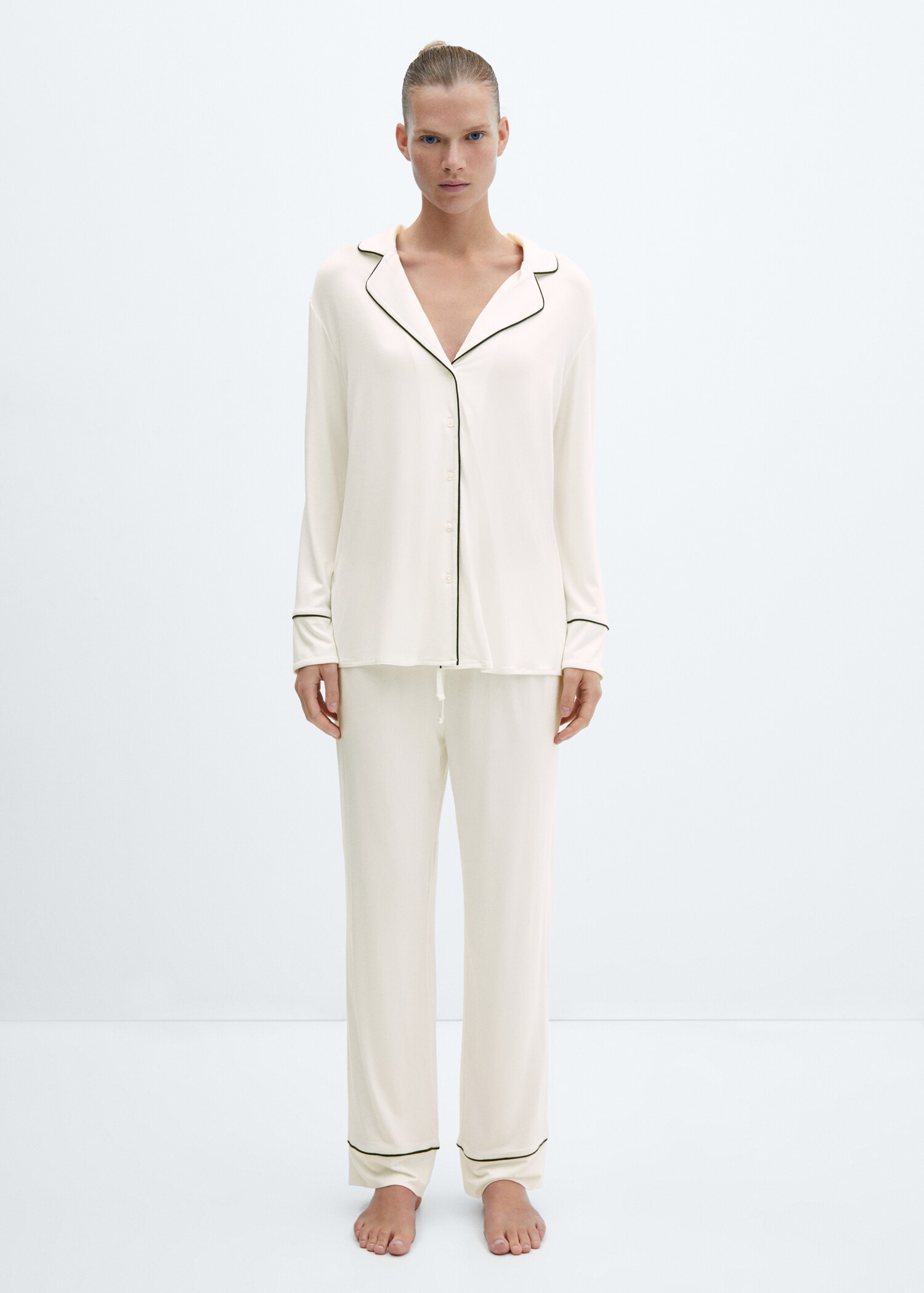 Camisa pijama ribete contraste - Plano general