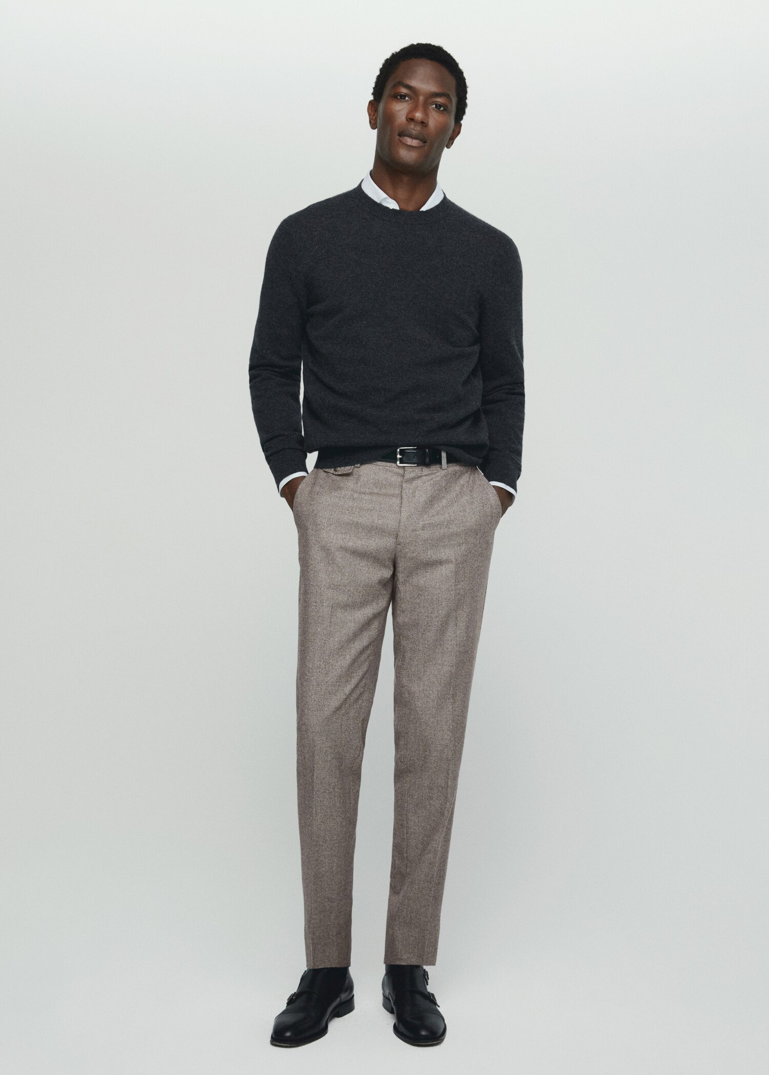 100% virgin wool micro-houndstooth trousers - General plane