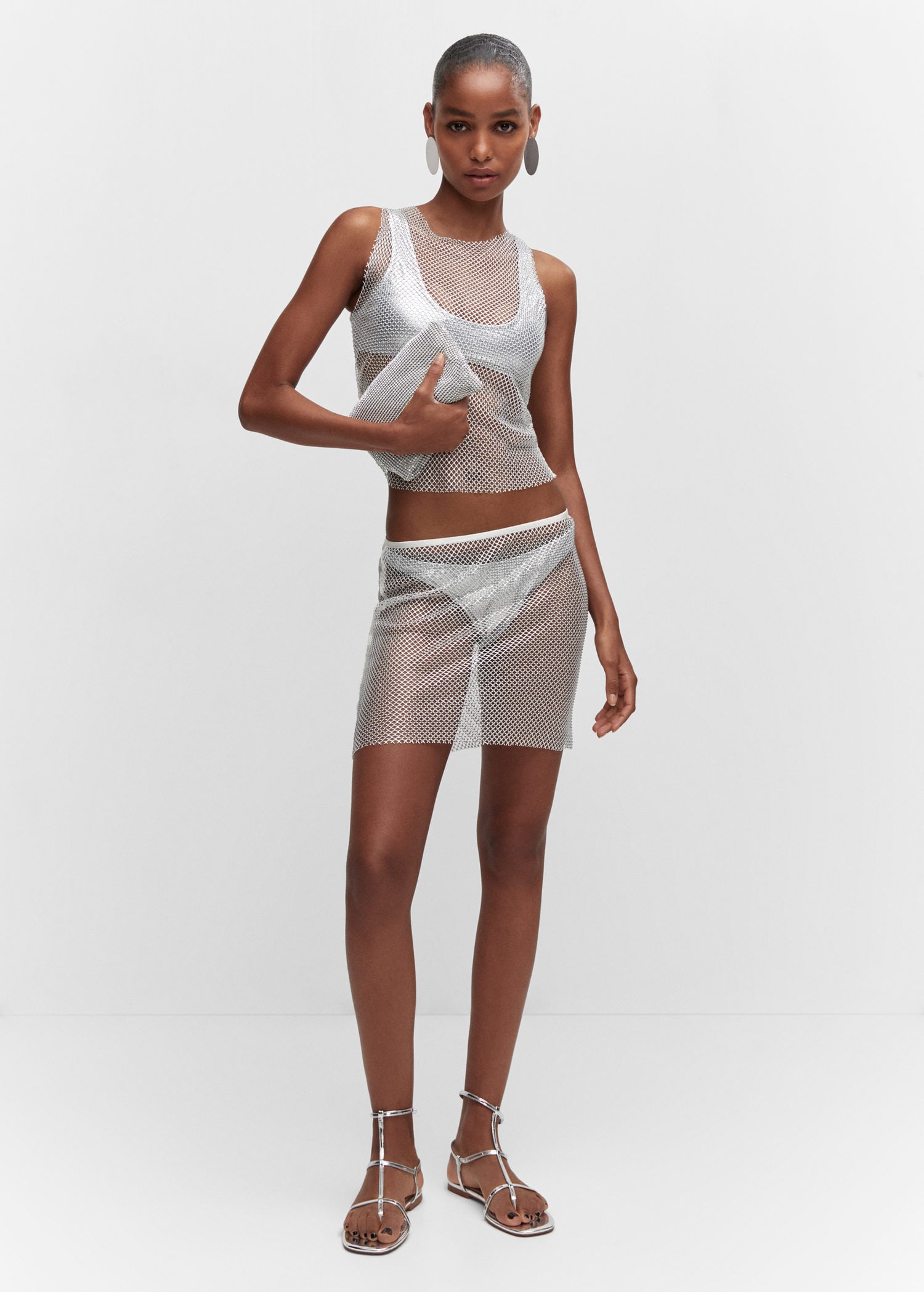 Rhinestone mesh skirt