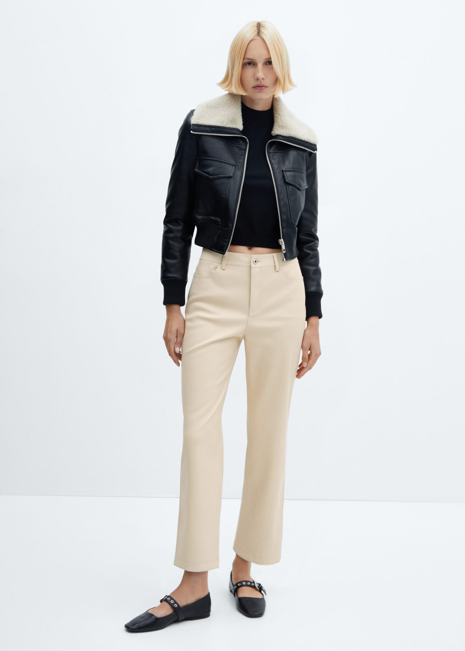 Leather-effect straight trousers | MANGO