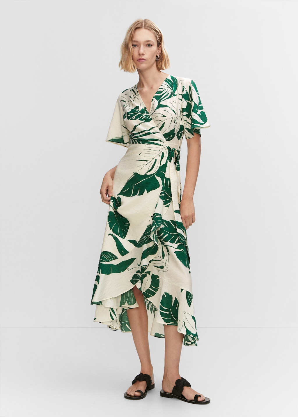 Ruffle strap silk wrap deals dress