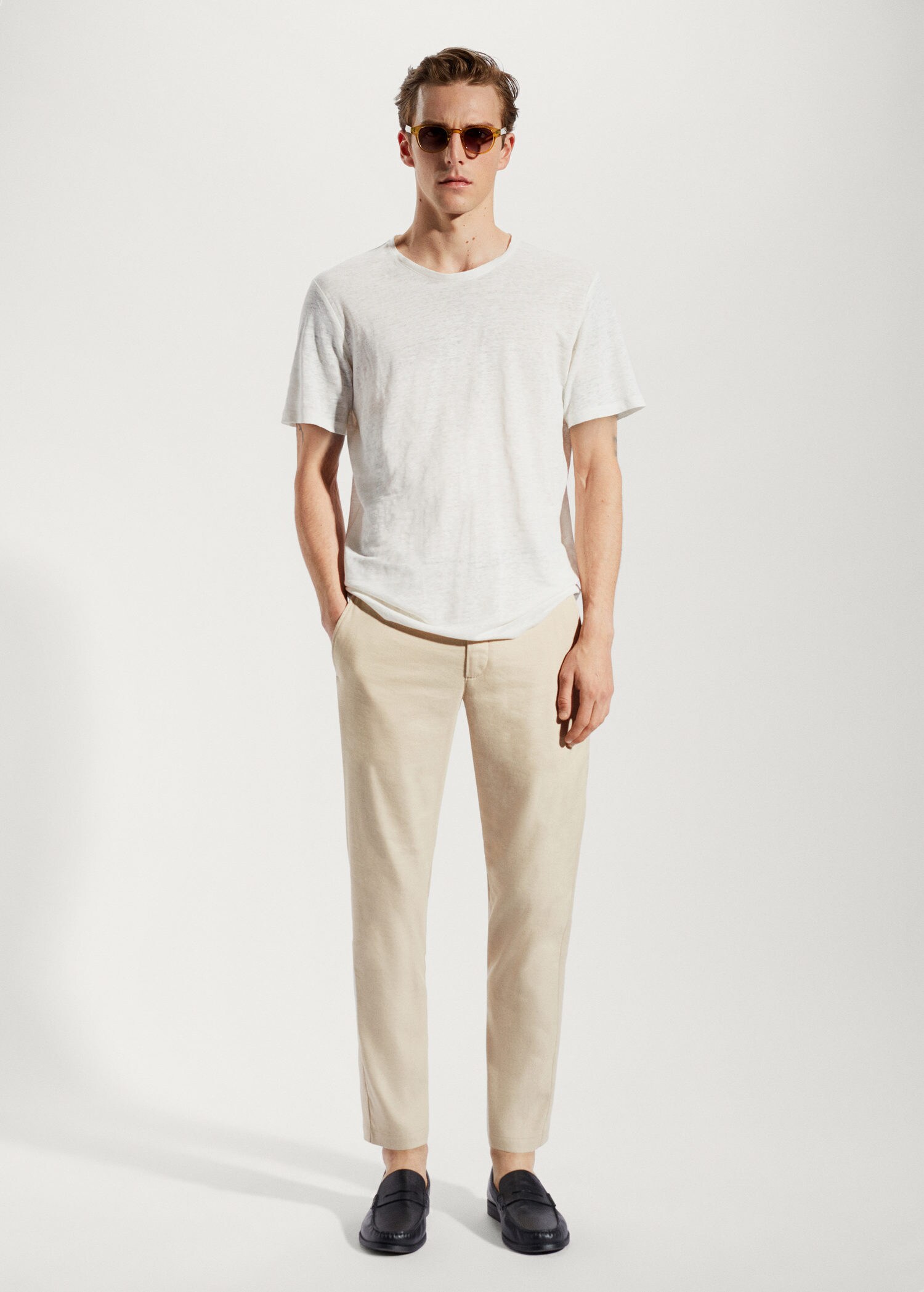 Linen slim-fit trousers with inner drawstring
