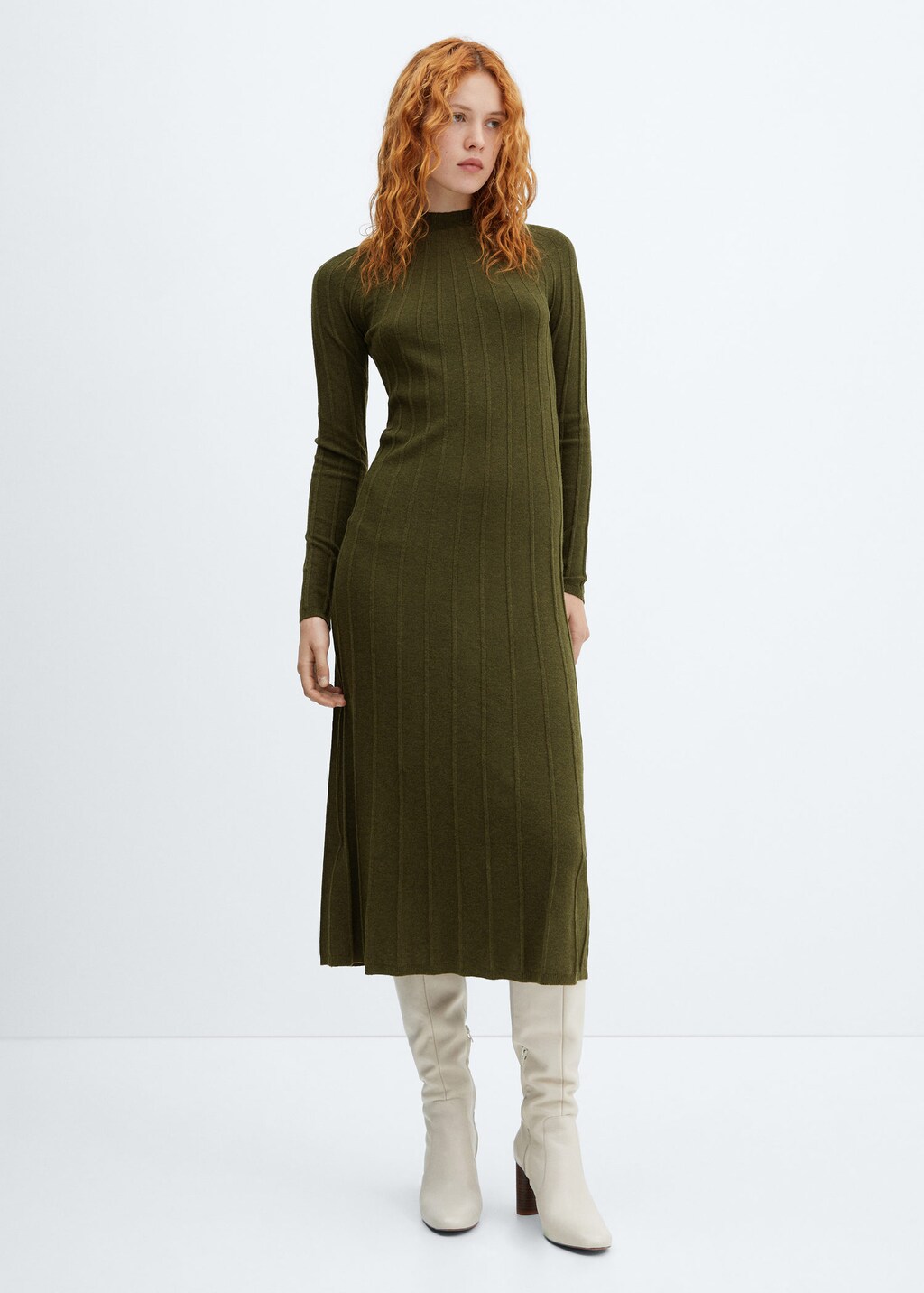 Perkins-neck ribbed dress