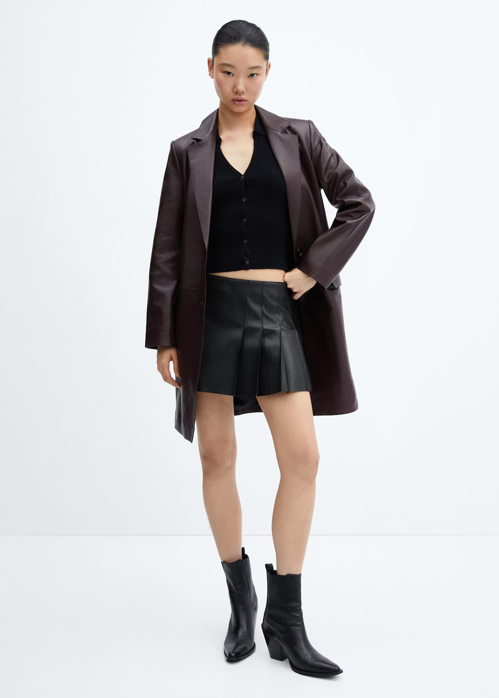 Leather effect pleated mini skirt MANGO