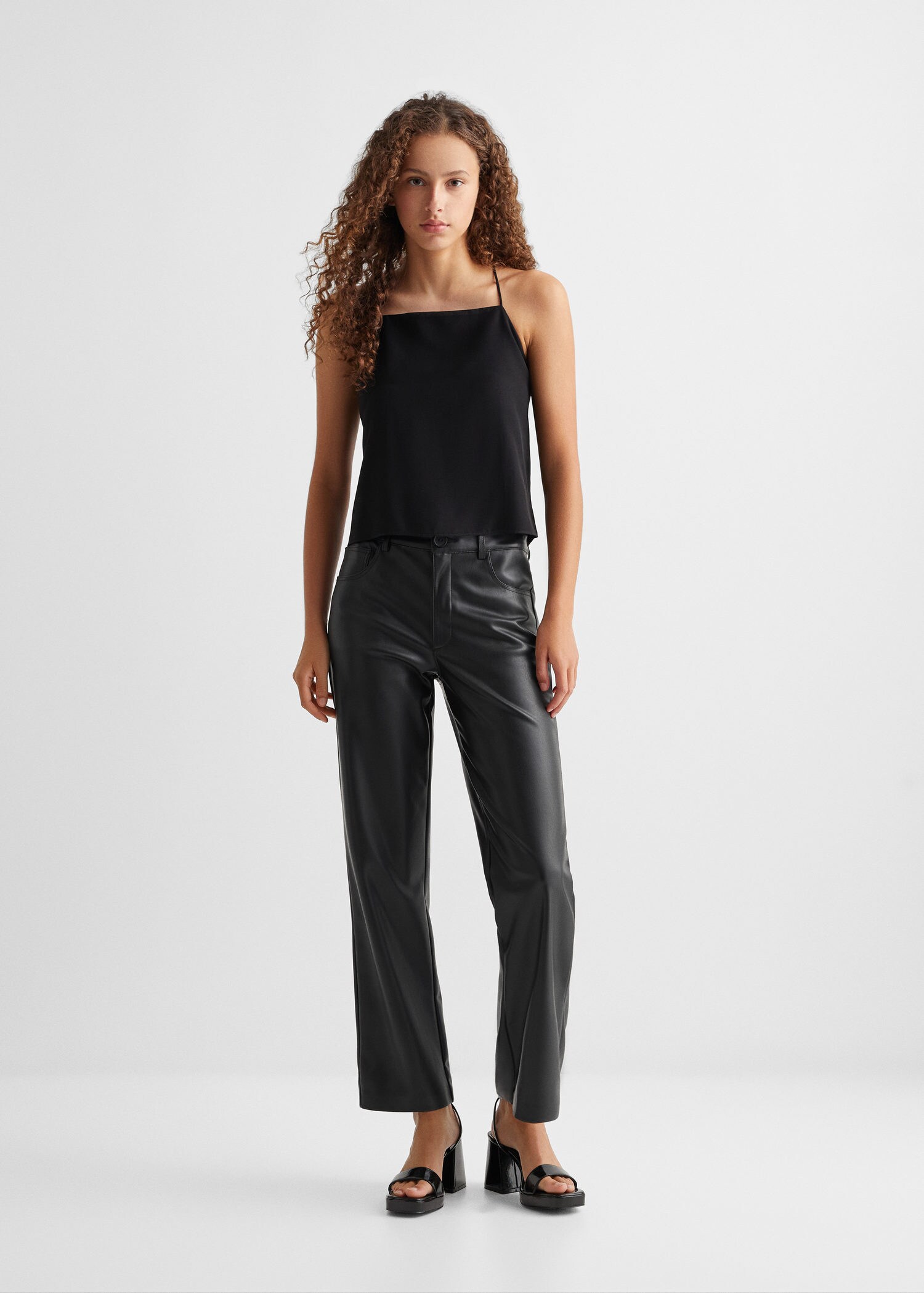 MANGO Leather Crop Trousers in Black | Endource