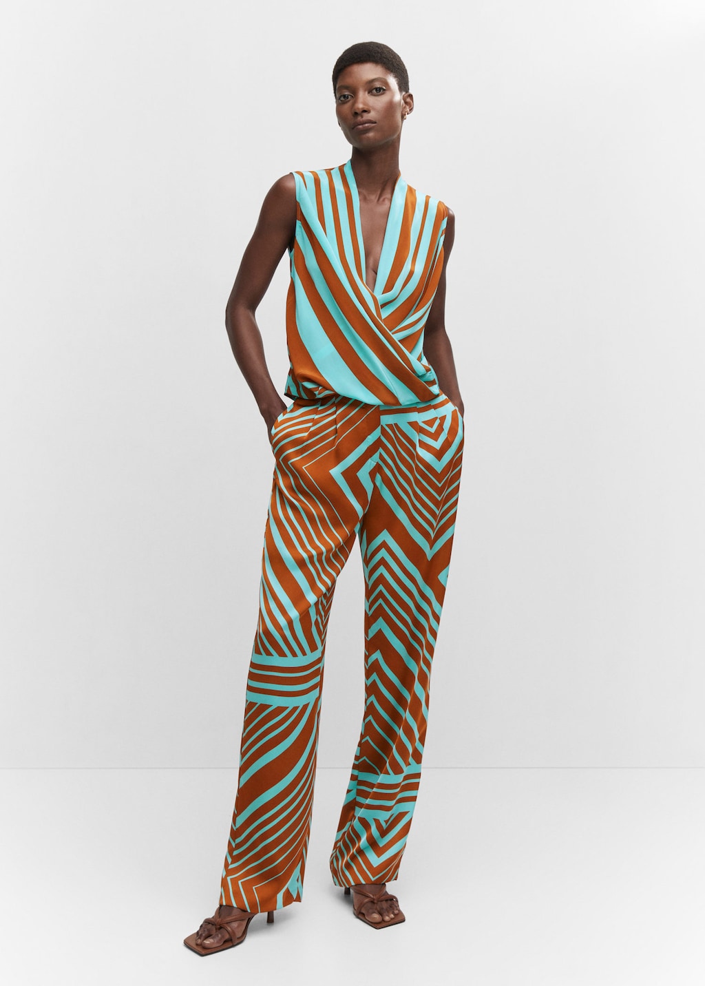 Mango best sale striped jumpsuit