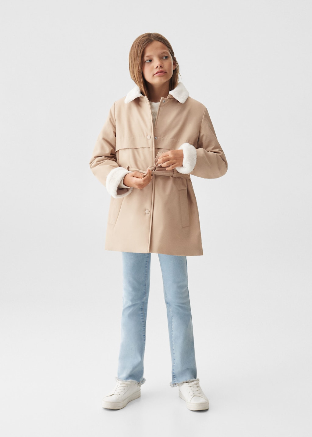 Lined trench shop coat with hood