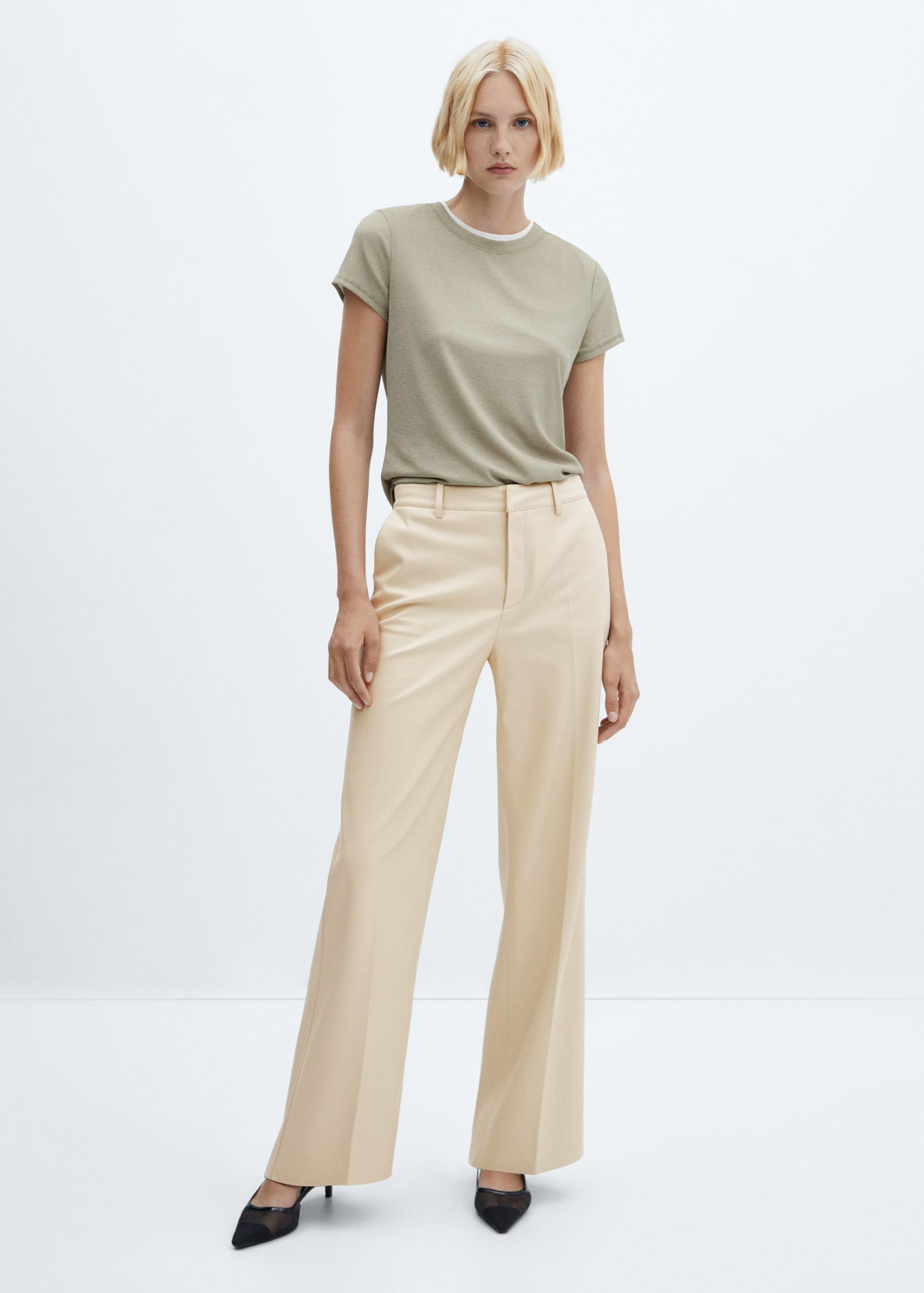 Wide leg faux leather trousers
