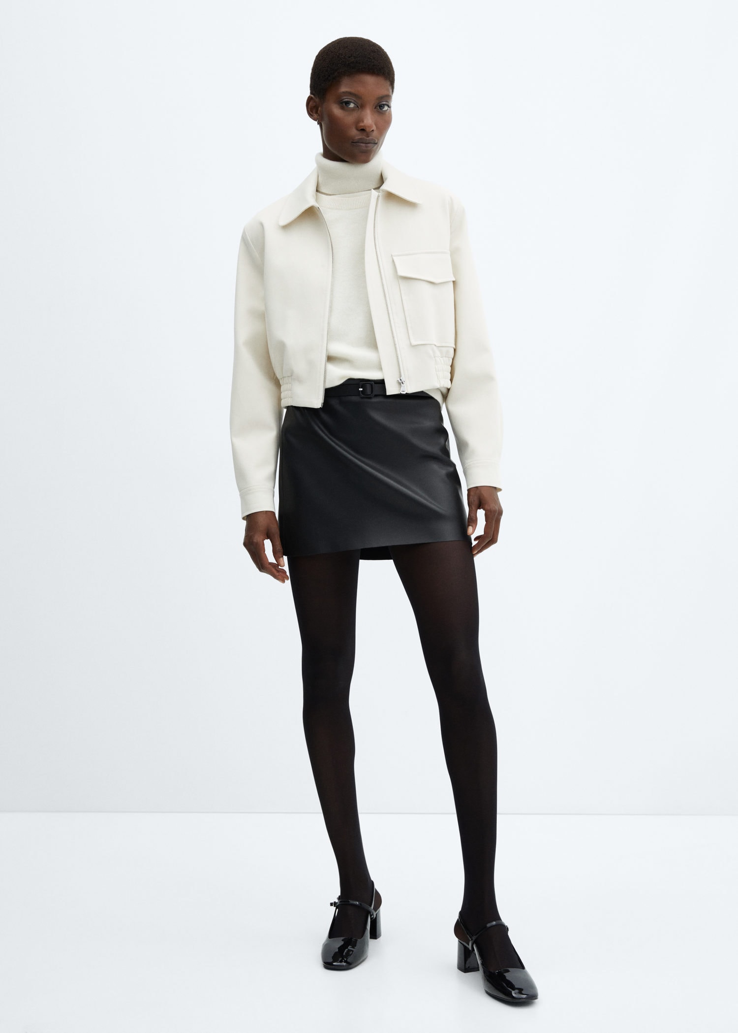 Leather-effect mini-skirt with belt | MANGO