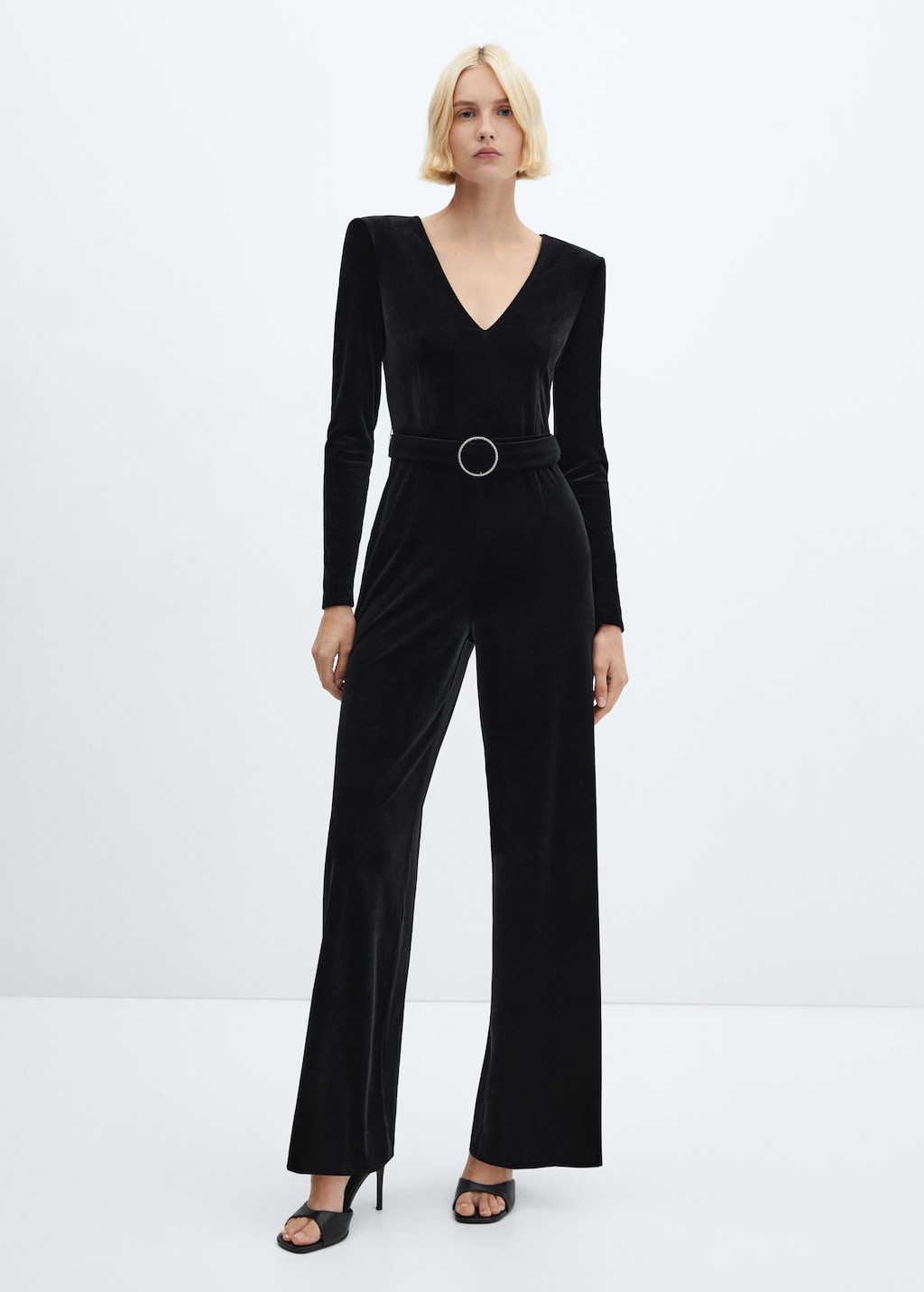 Velvet belt jumpsuit