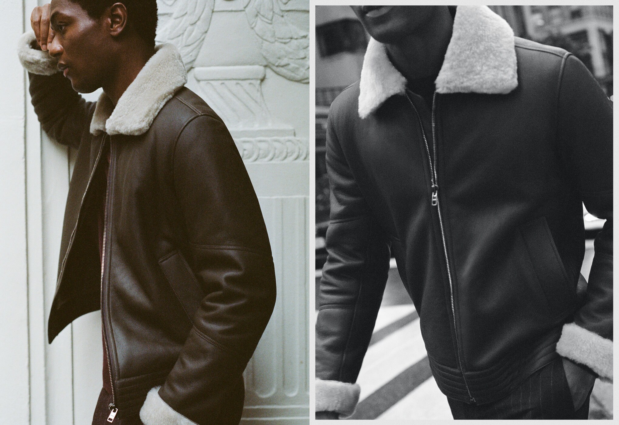 Shearling-lined leather aviator jacket - Panoramic plane