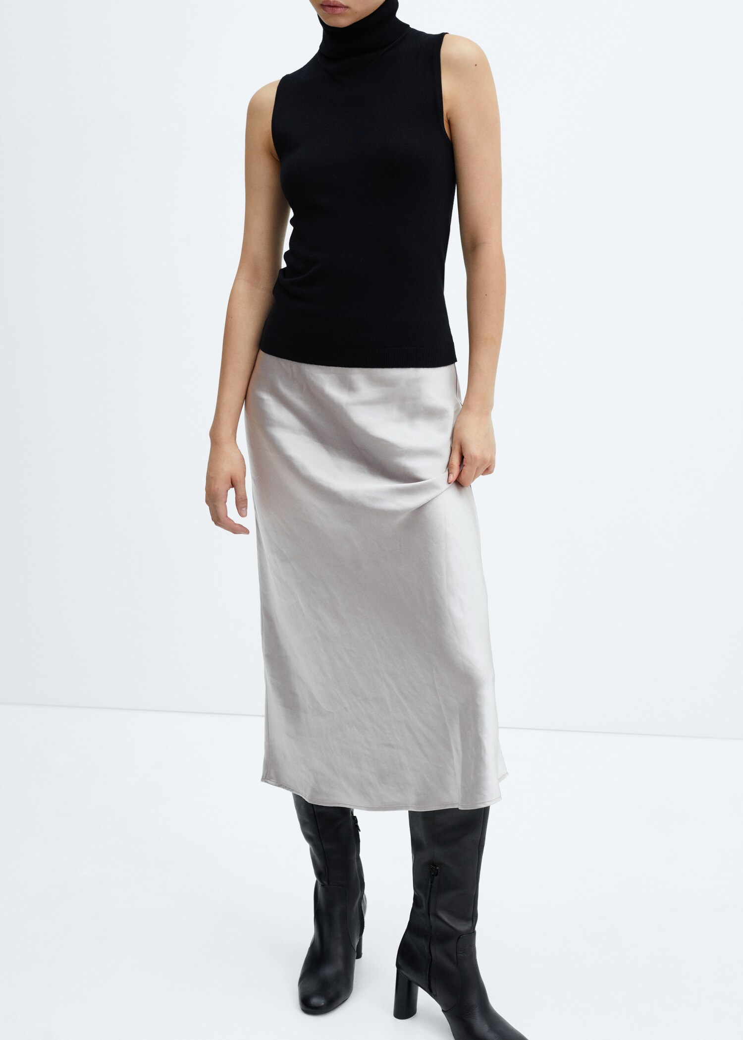 Midi satin skirt - Medium plane