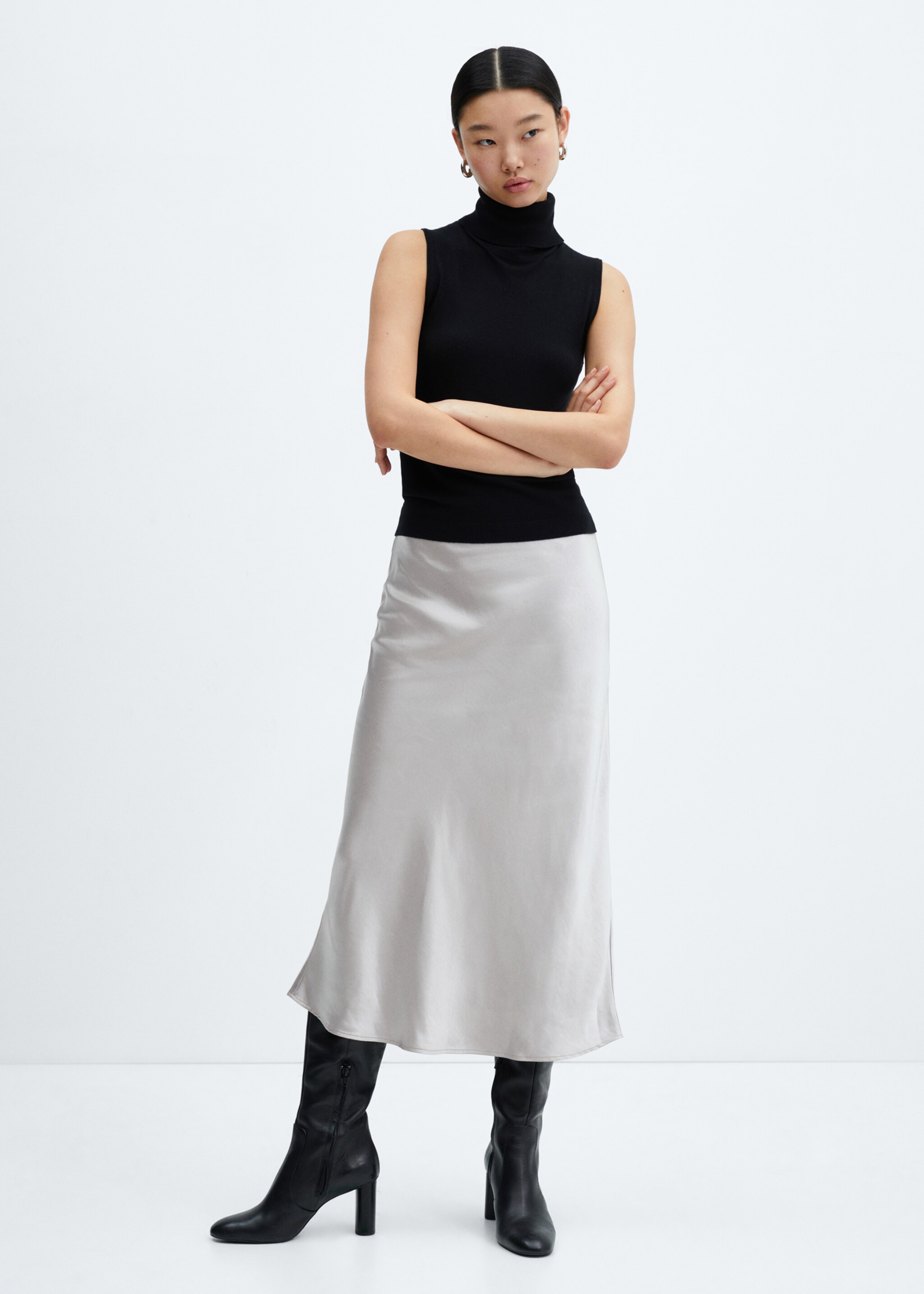 Midi satin skirt - General plane, Grey. Ref: 57030409-01.