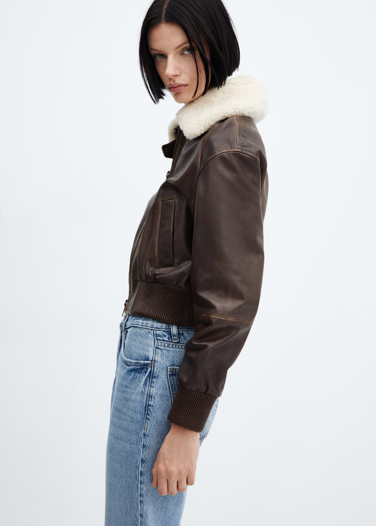 Brown Leather Shearling Leather Flight Jacket Lakeland Leather