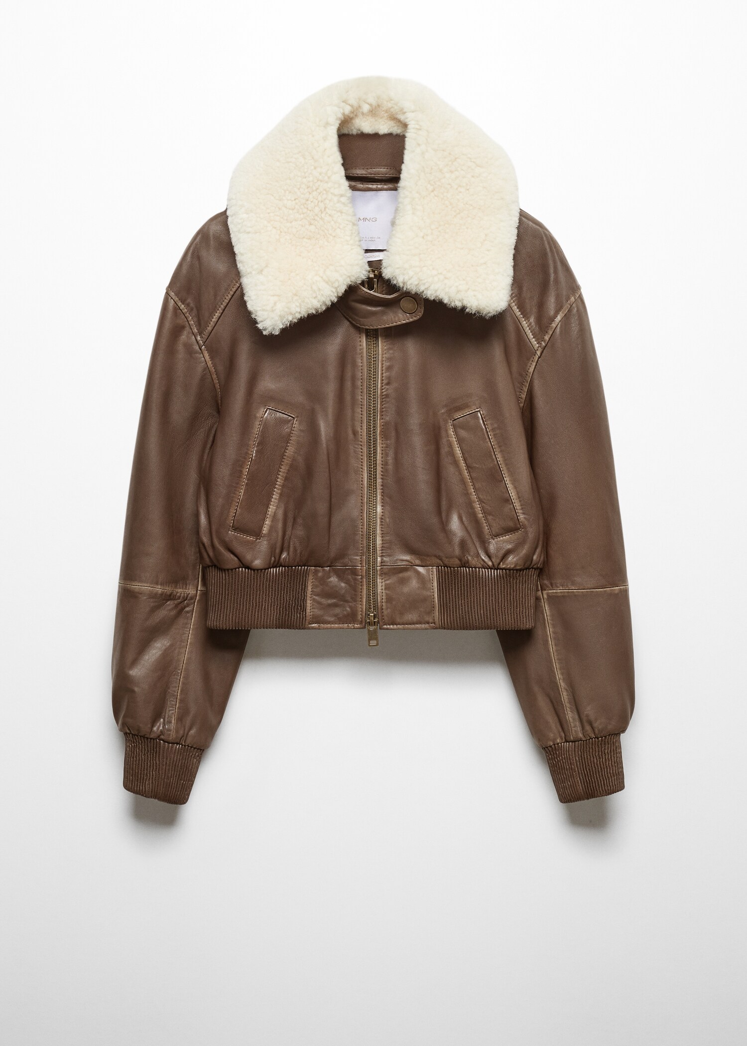 Leather bomber jacket with shearling collar - Article without model