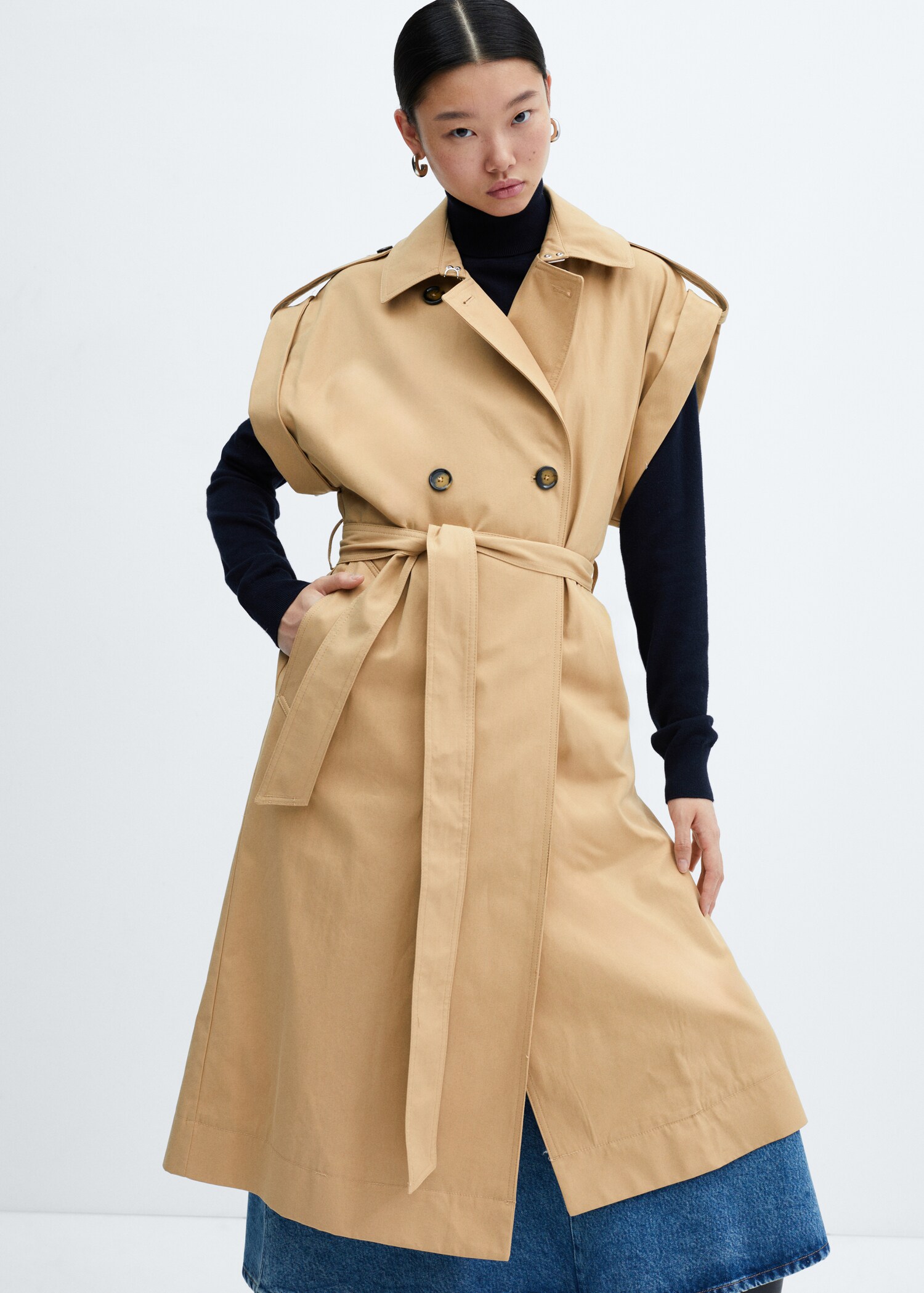 Sleeveless button-down trench coat - Medium plane