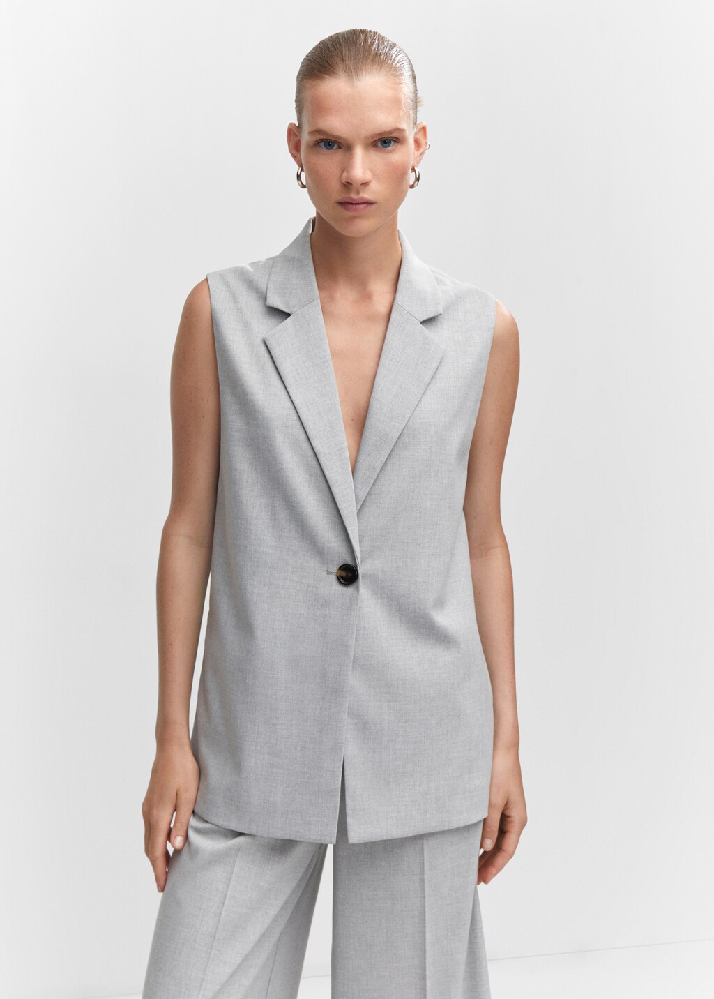 NOLLEY'S - 超美品⭐︎COMME GILET ⭐︎ ジレ⭐︎ ホワイト Long gilet with openings - Women | MANGO Japan