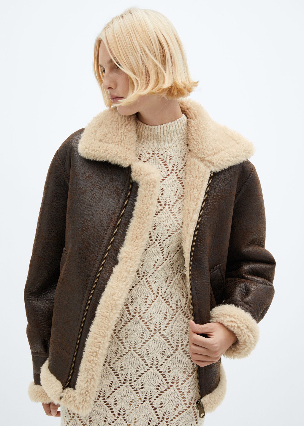 Faux shearling jacket mango cheap