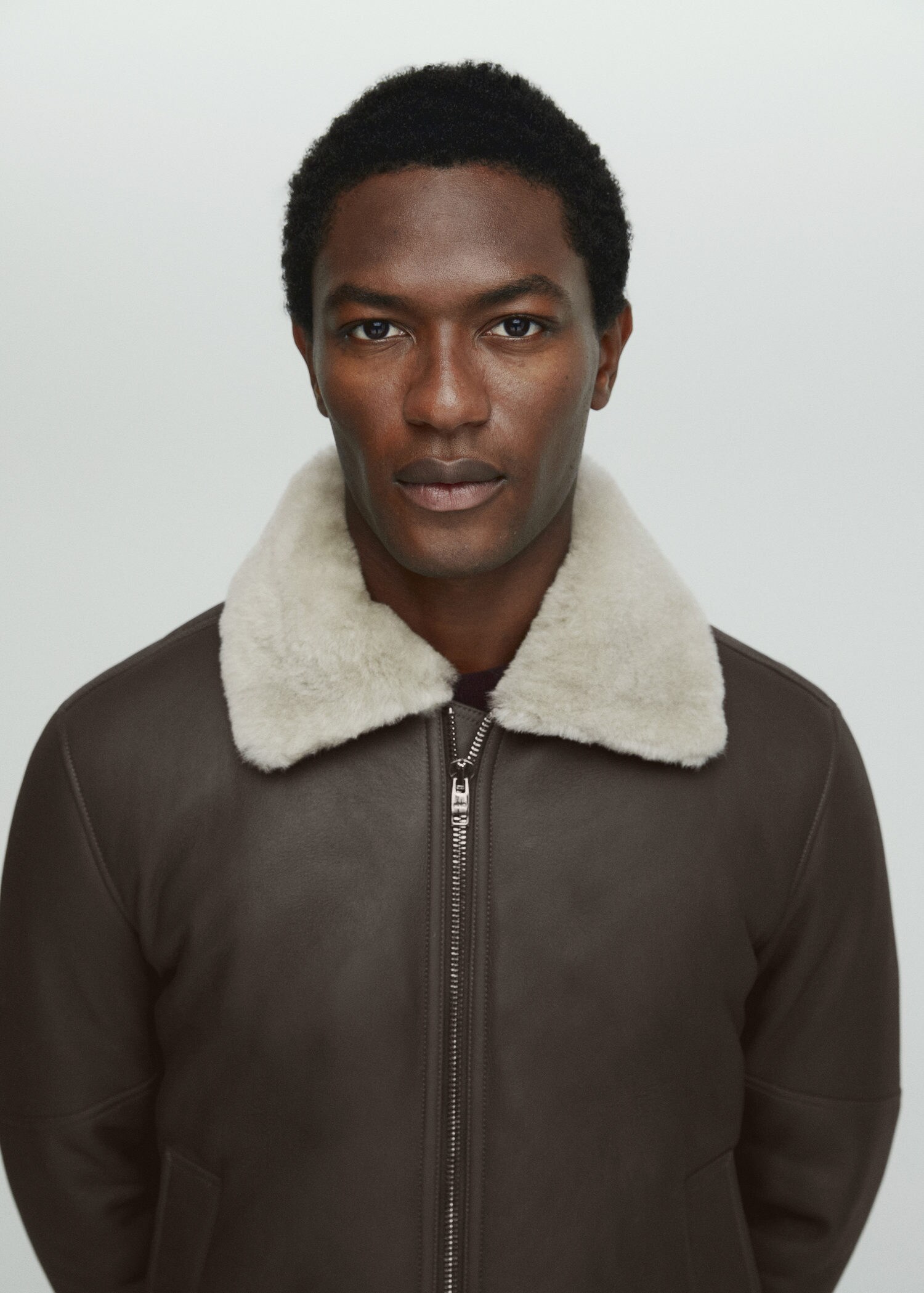 Shearling-lined leather aviator jacket