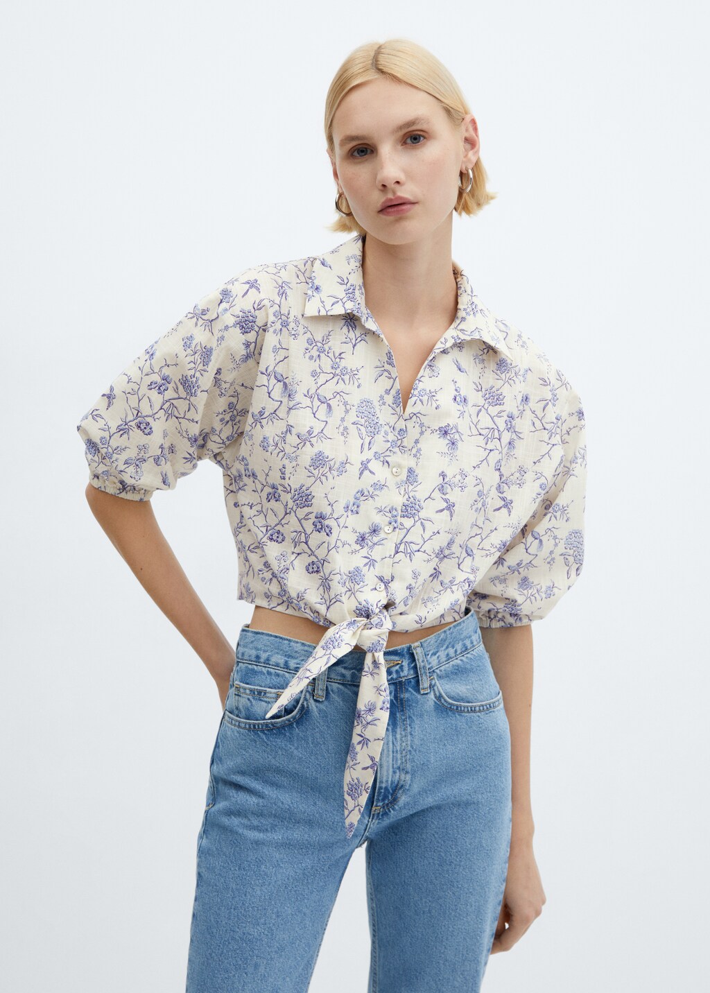 F21 white knotted Button down shirt cropped ... ^^^ XL main image 1