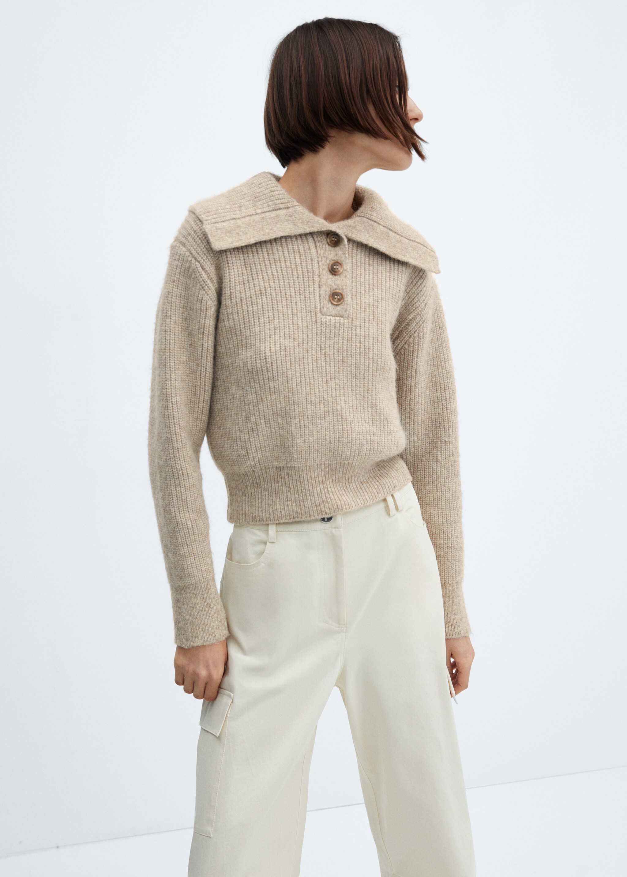 Camp-collar knit sweater - Medium plane