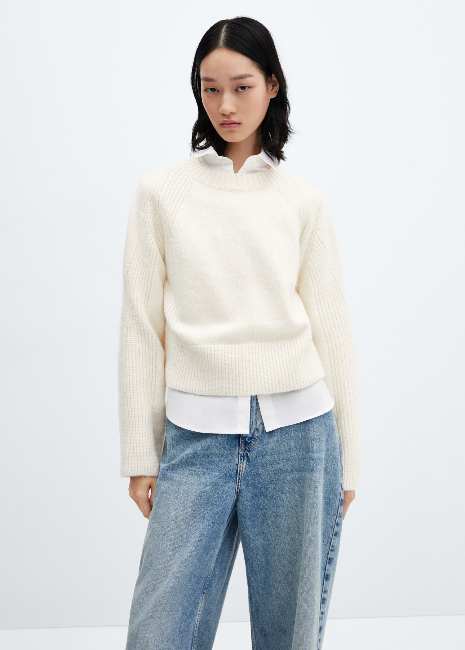 Round-neck knitted sweater - Medium plane