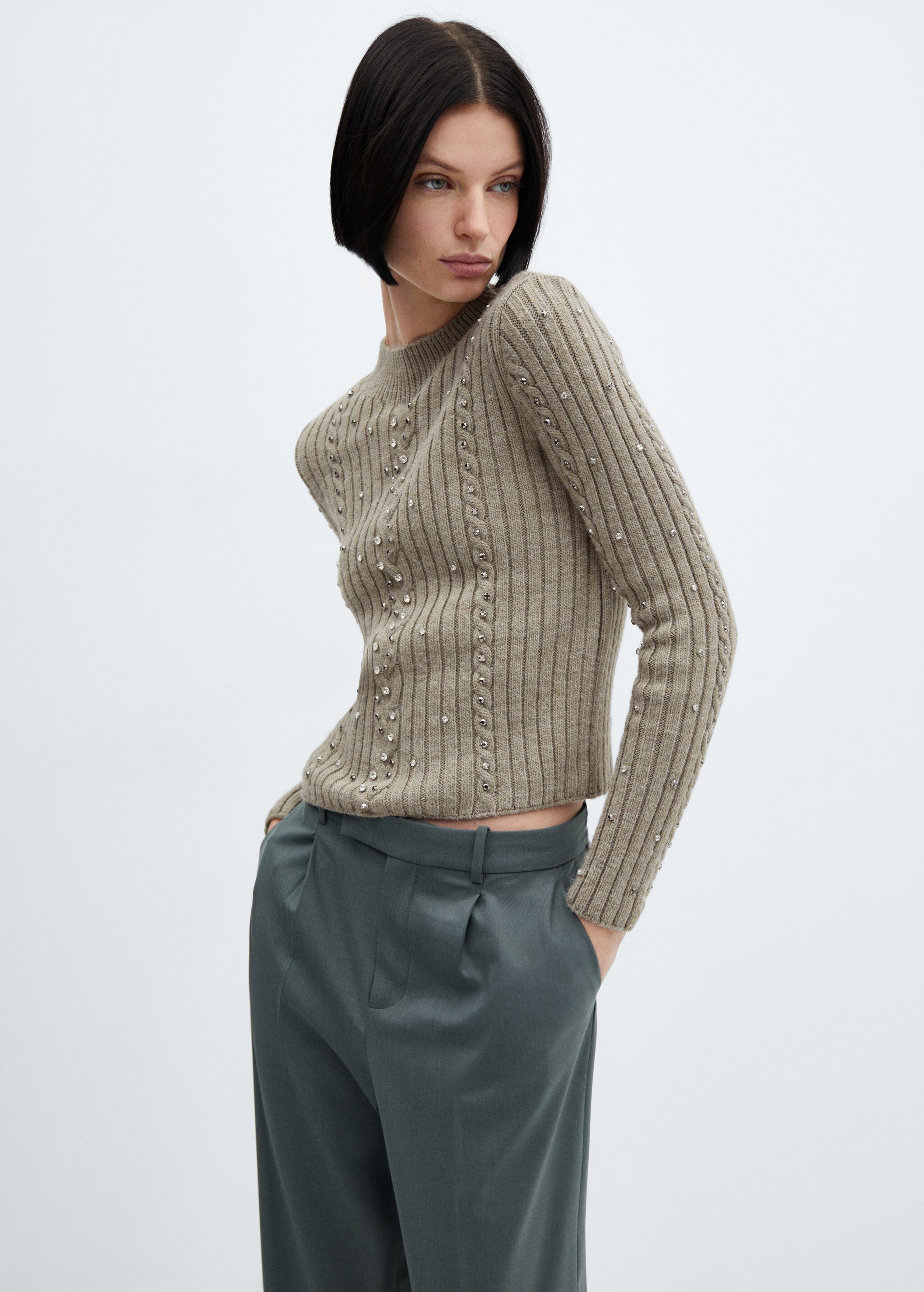 Sweter w prążki ze strasem - Plan średni
