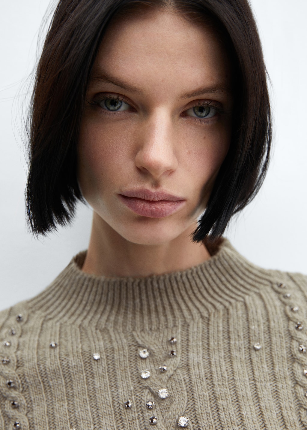 Mango Rhinestone detail ribbed sweater thumbnail