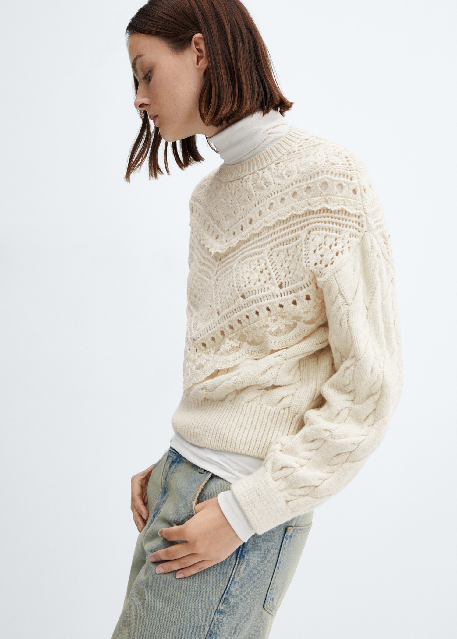 Knitted sweater with openwork details - Medium plane