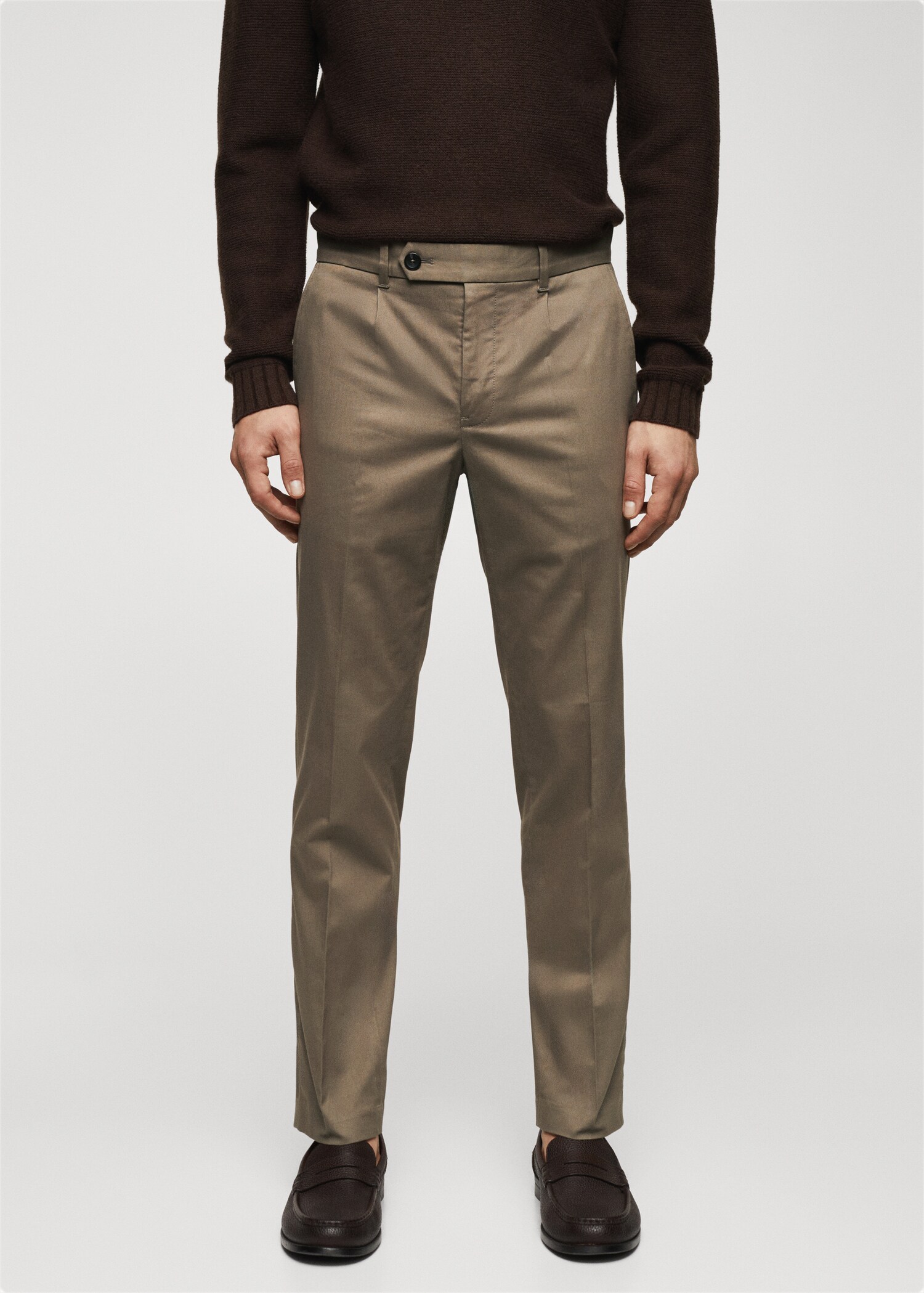 Slim-fit cotton pleated trousers - Medium plane