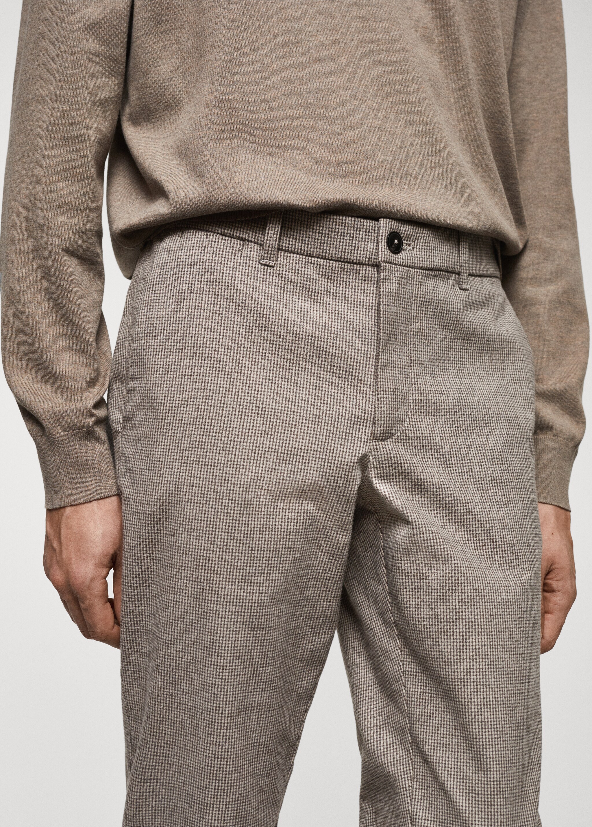 Slim-fit cotton micro-houndstooth slim-fit trousers - Details of the article 1
