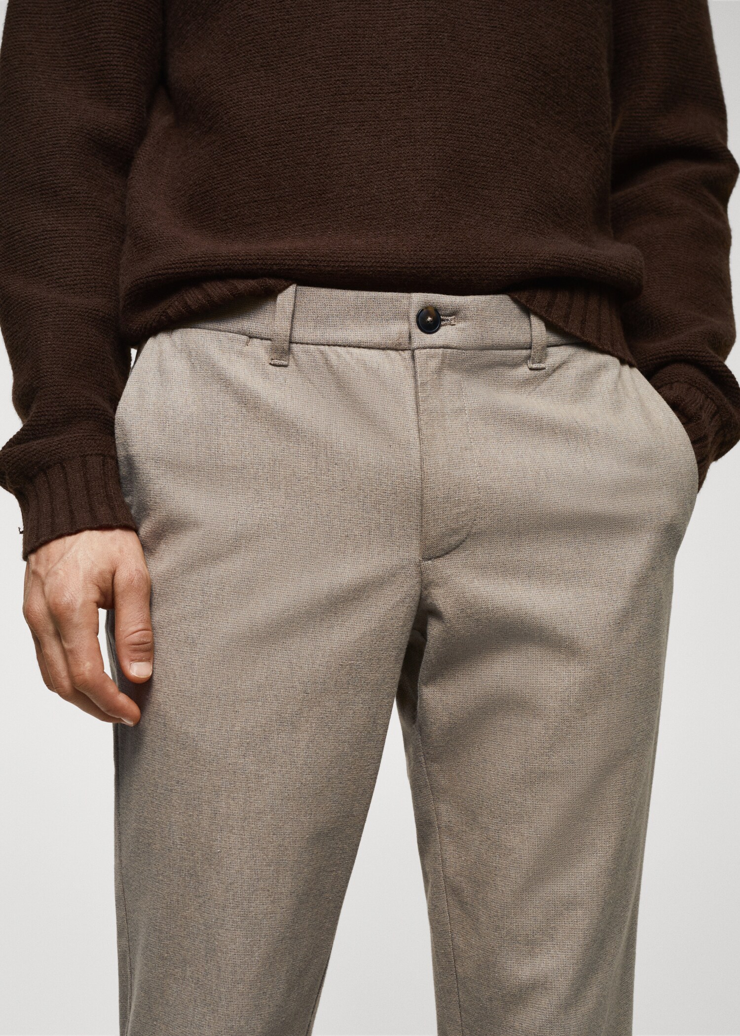 Slim fit structured cotton trousers - Details of the article 1