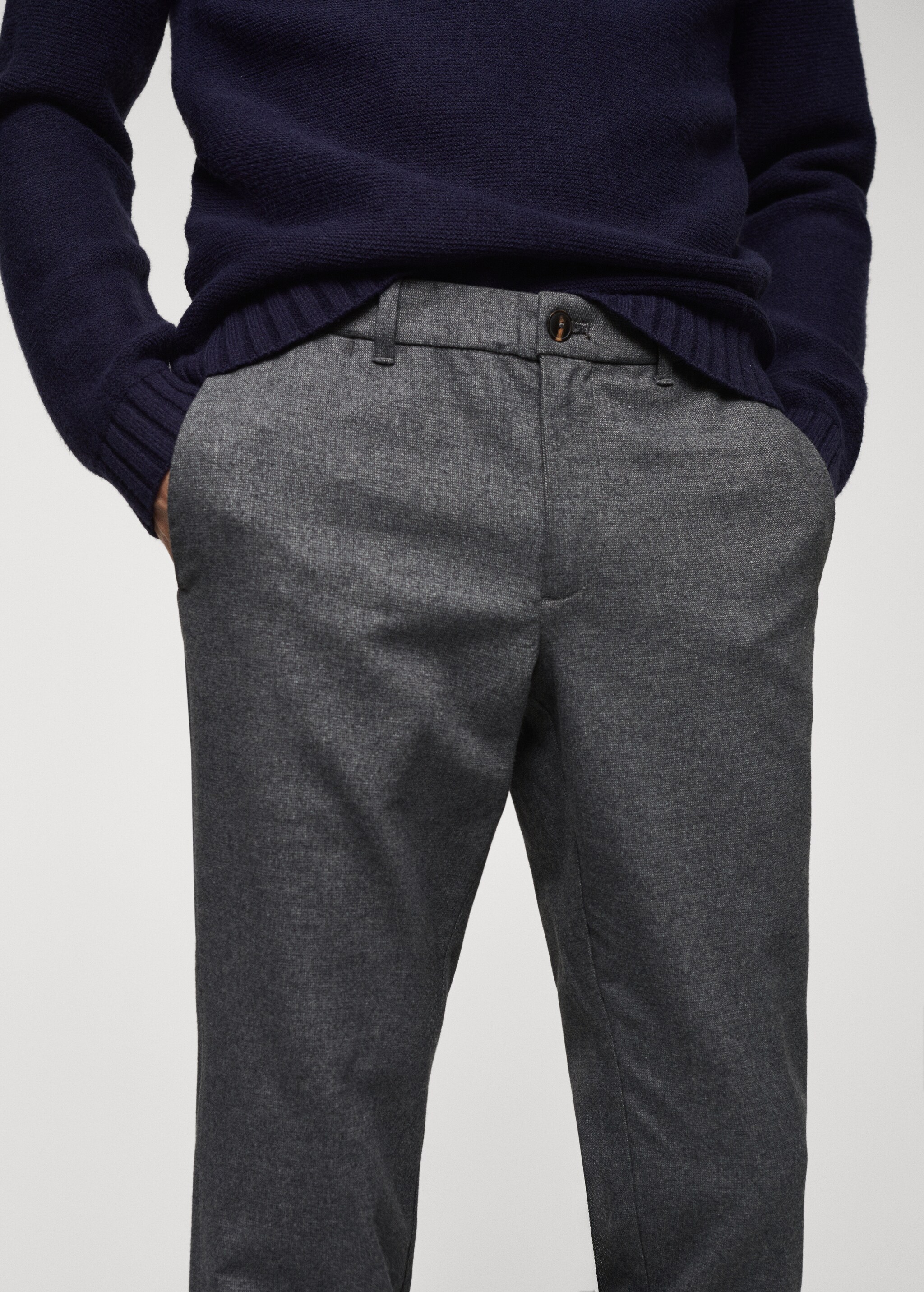 Slim fit structured cotton trousers - Details of the article 1