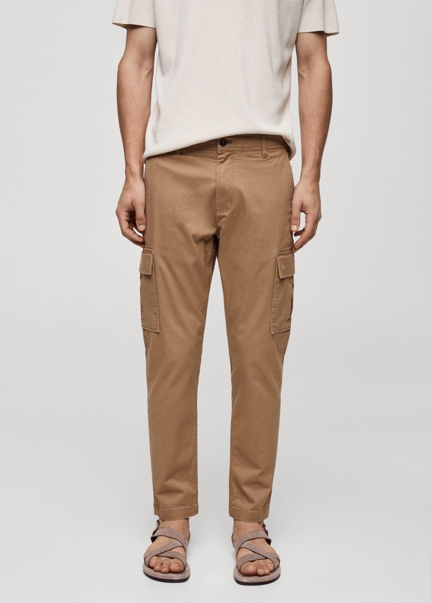 Calças cargo de algodão slim fit - Plano médio