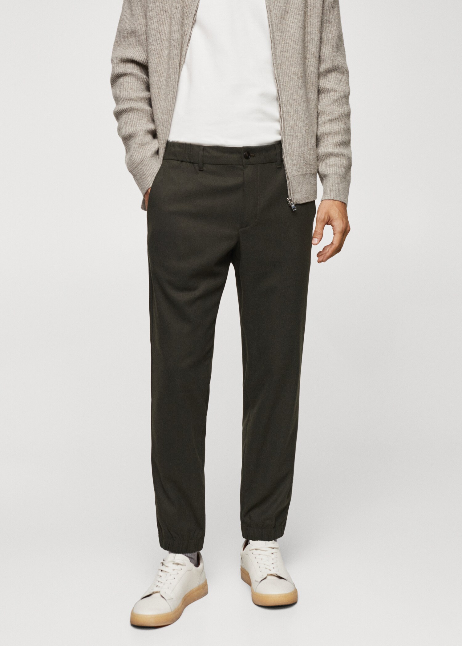 Slim-fit jogger trousers with drawstring  - Medium plane