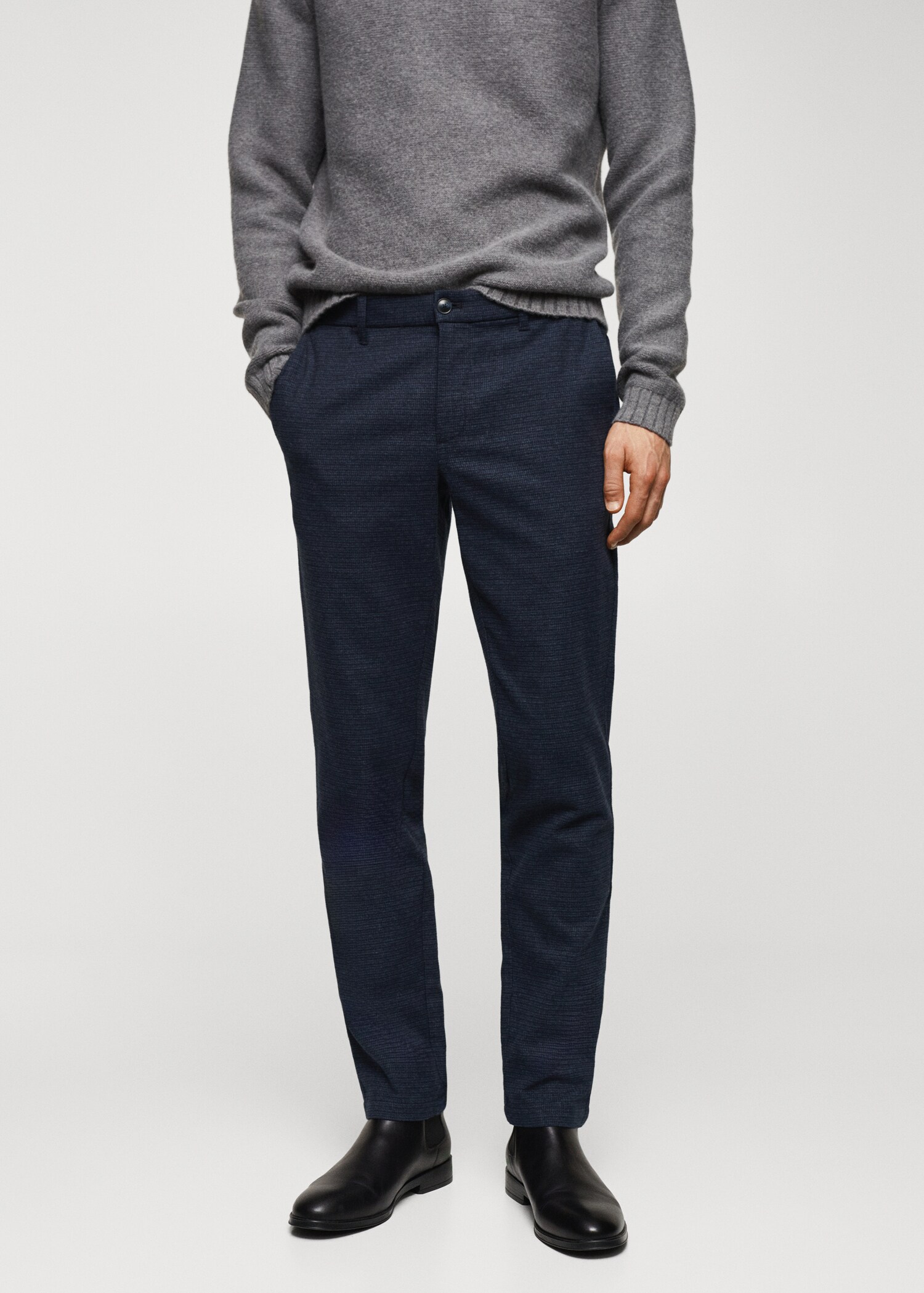 Slim-fit cotton micro-houndstooth slim-fit pants - Medium plane