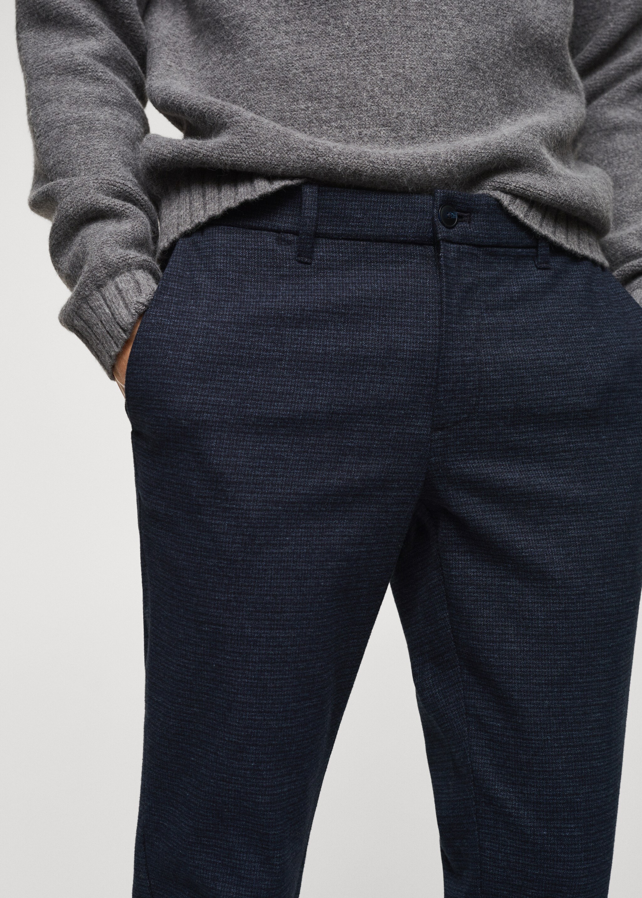 Slim-fit cotton micro-houndstooth slim-fit trousers - Details of the article 1