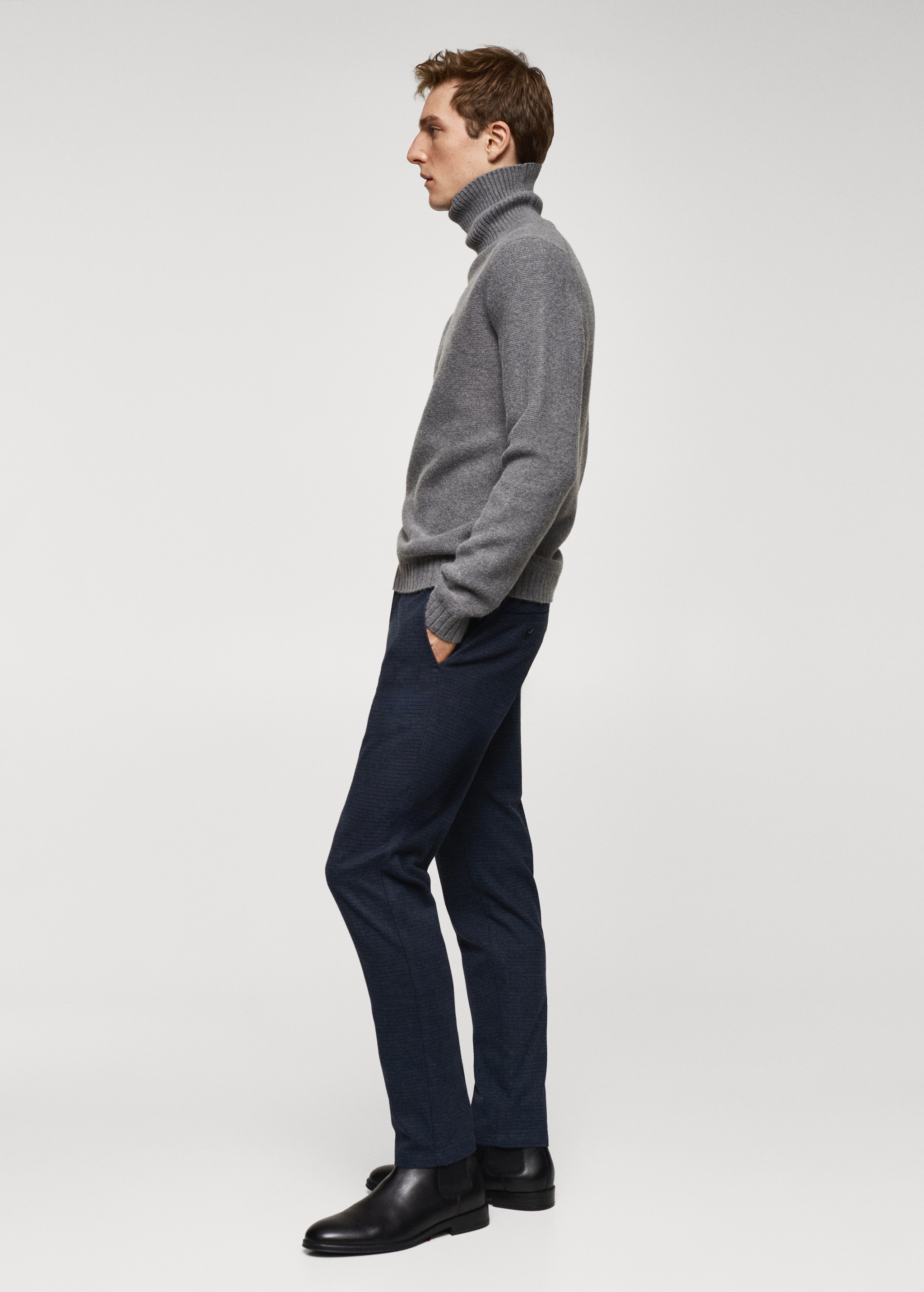 Slim-fit cotton micro-houndstooth slim-fit trousers - Details of the article 2
