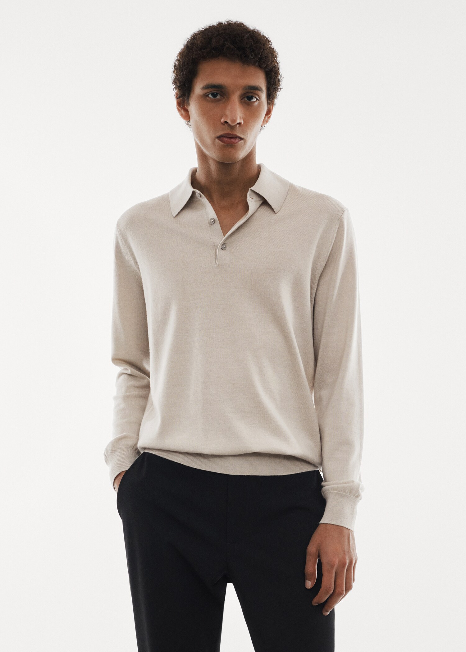 100% merino wool long- sleeved polo shirt - Medium plane