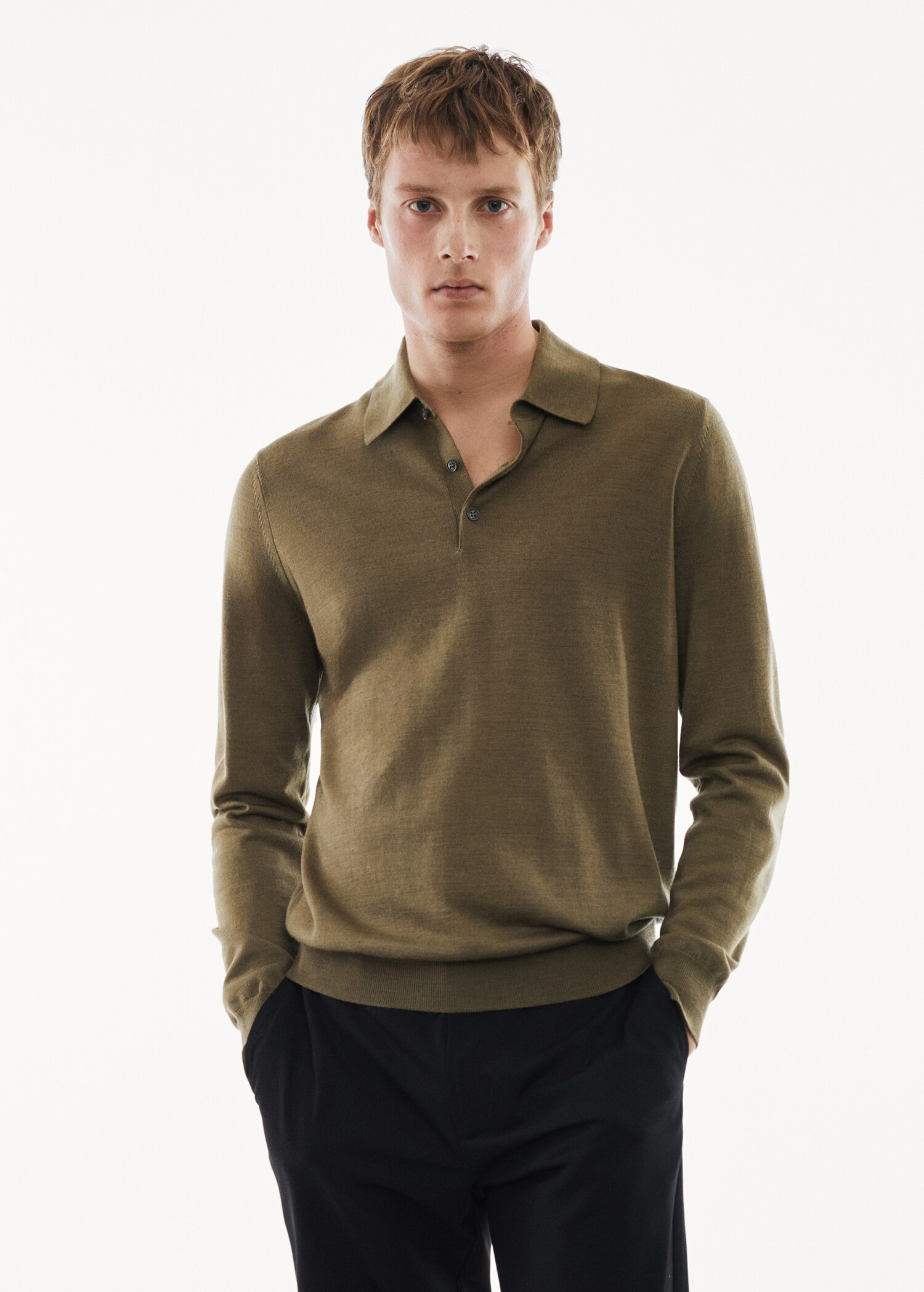 100% merino wool long- sleeved polo shirt - Medium plane