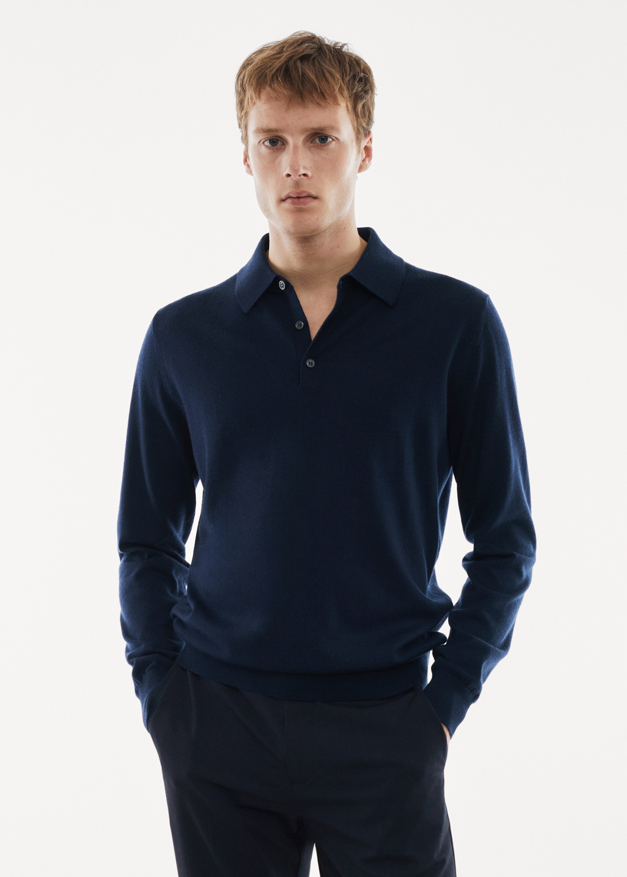 100% merino wool long- sleeved polo shirt - Medium plane