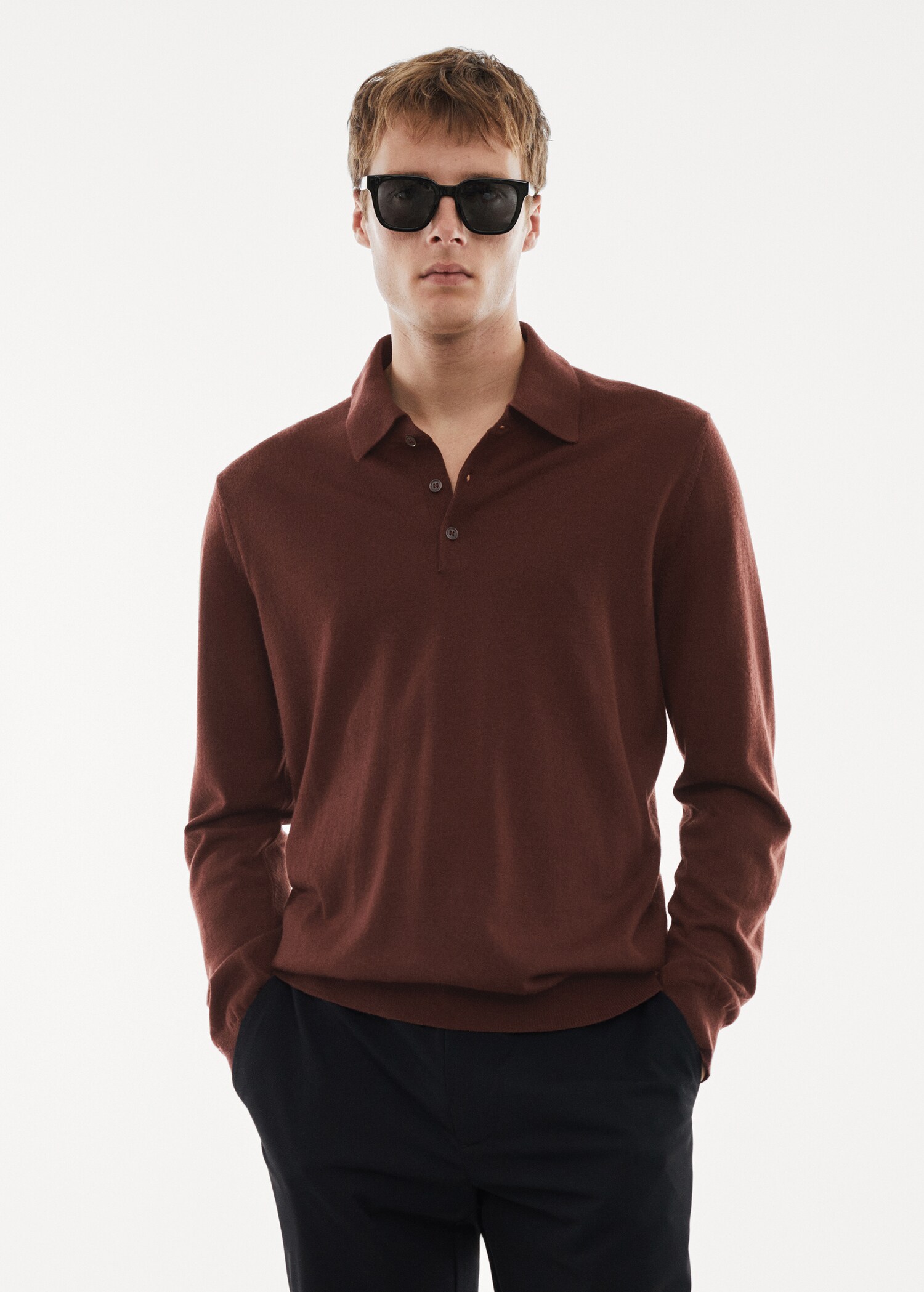 100% merino wool long- sleeved polo shirt - Medium plane