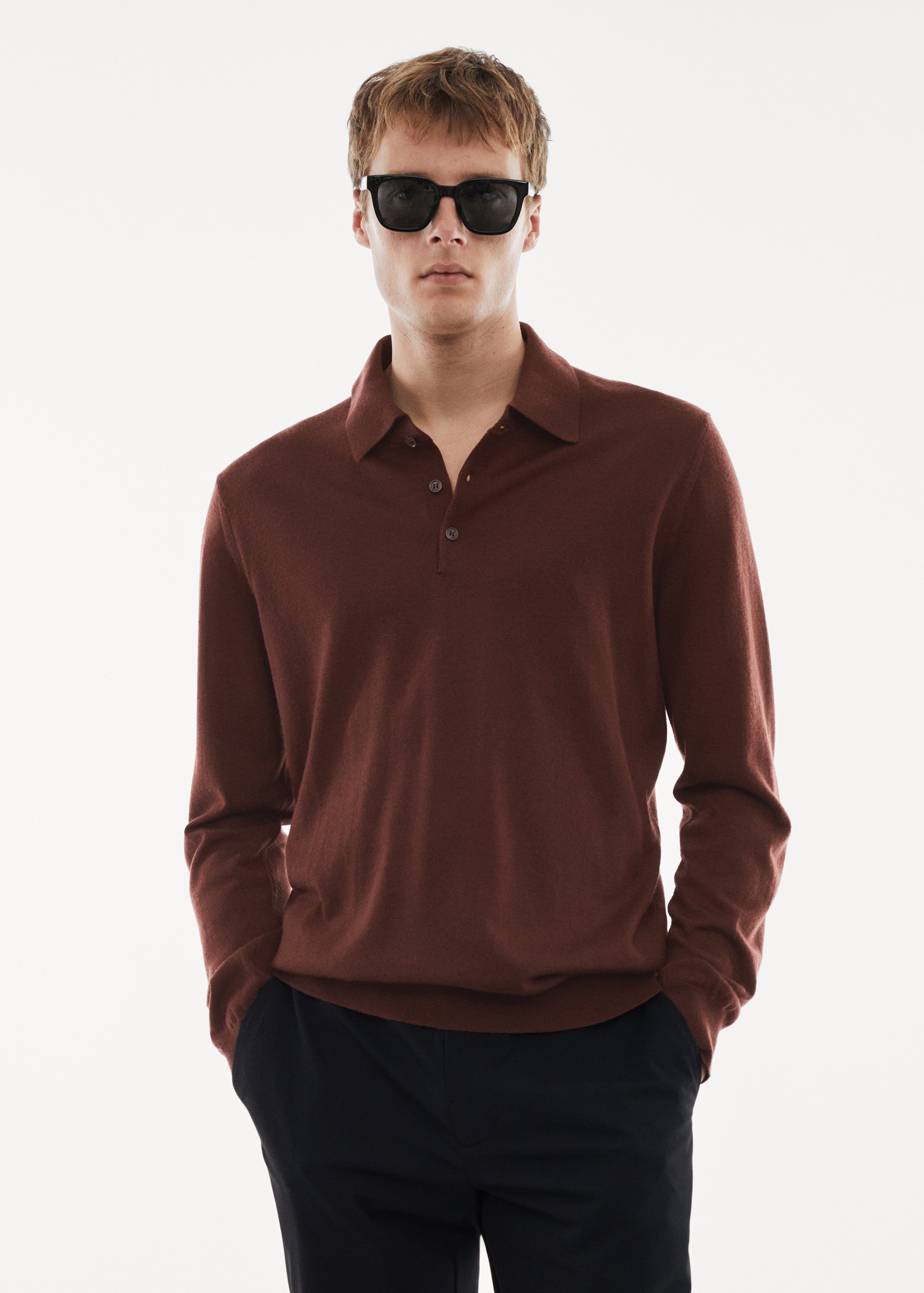 Polo 100 laine mérinos manches longues Homme MANGO Maroc