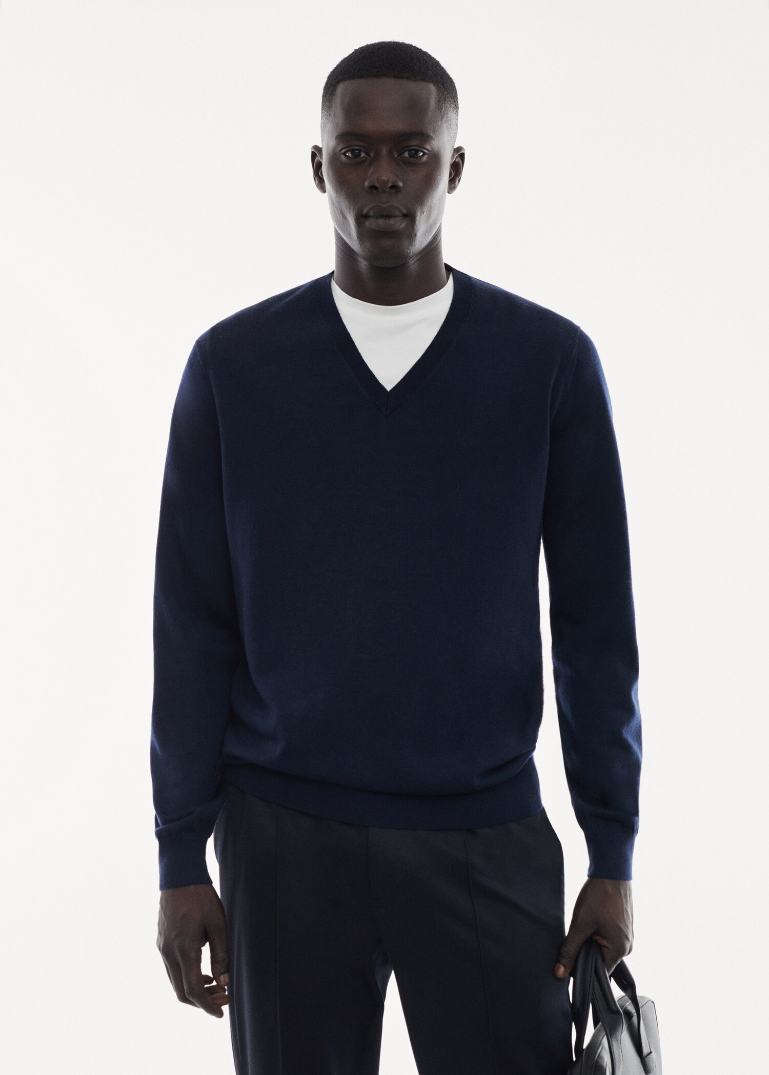 Pull-over 100 % laine mérinos col V - Plan moyen