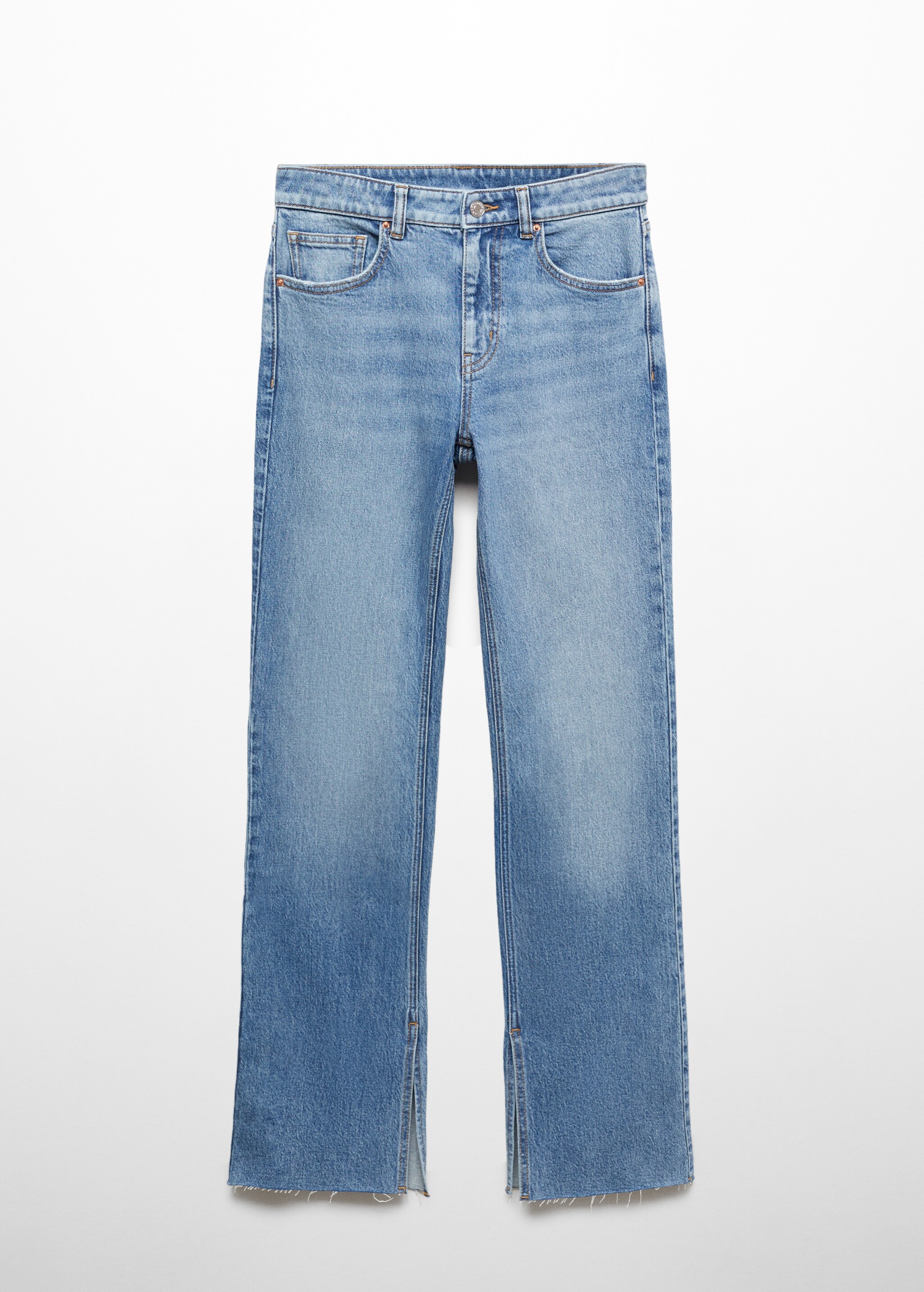 Прямые джинсы с посадкой на талии и разрезами - Изделие без модели
