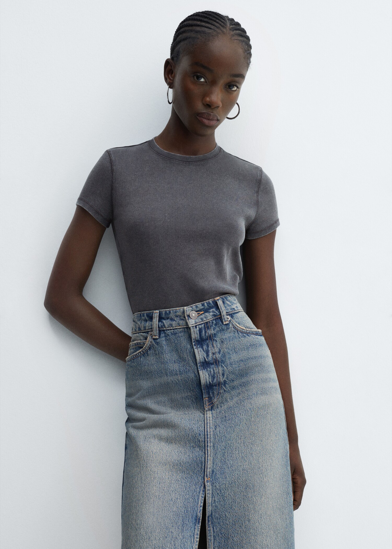 Washed ribbed t-shirt - Medium plane