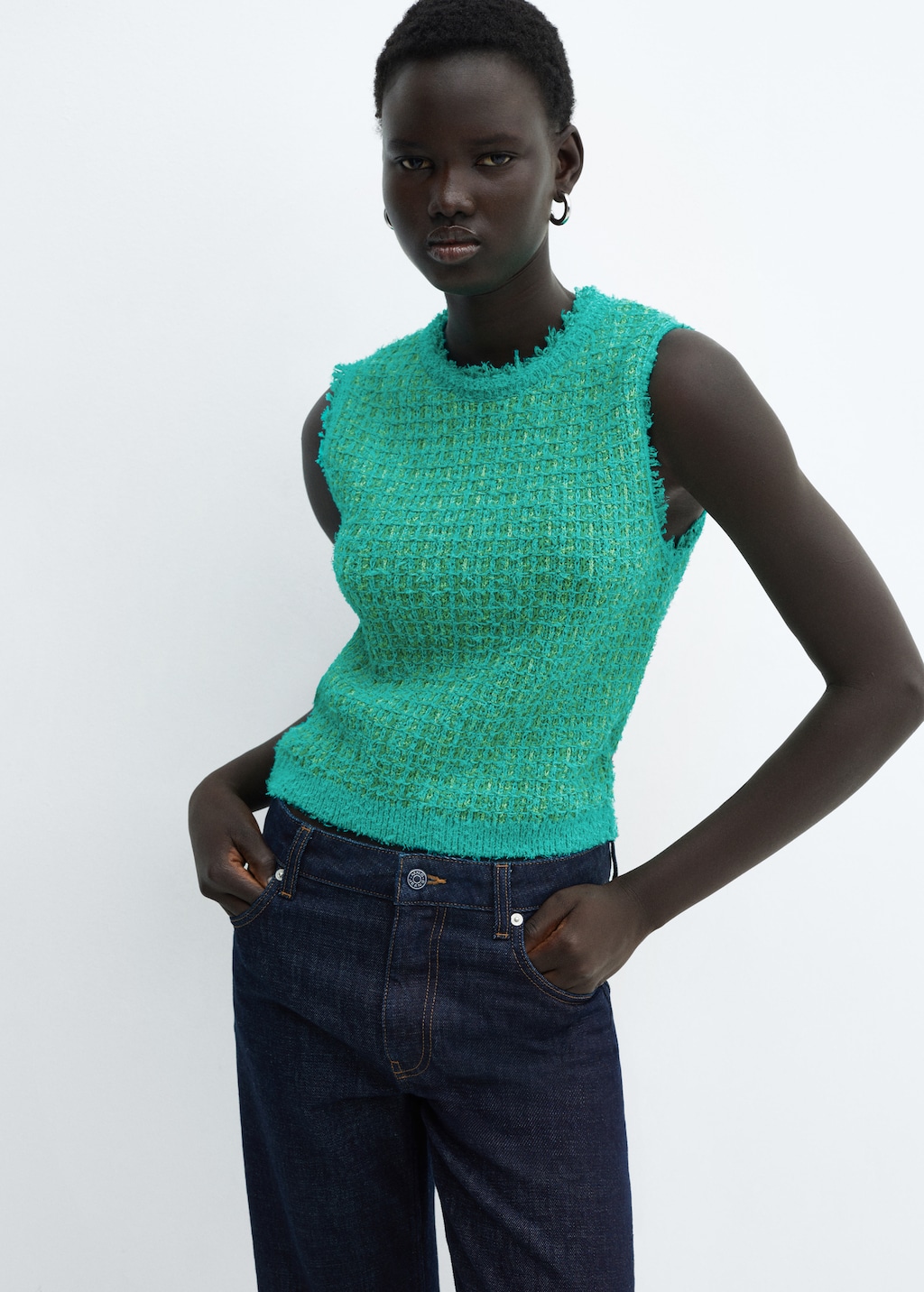 Tweed top with frayed detail - Women | MANGO Kosovo Tweed top with frayed detail - Women | MANGO Kosovo