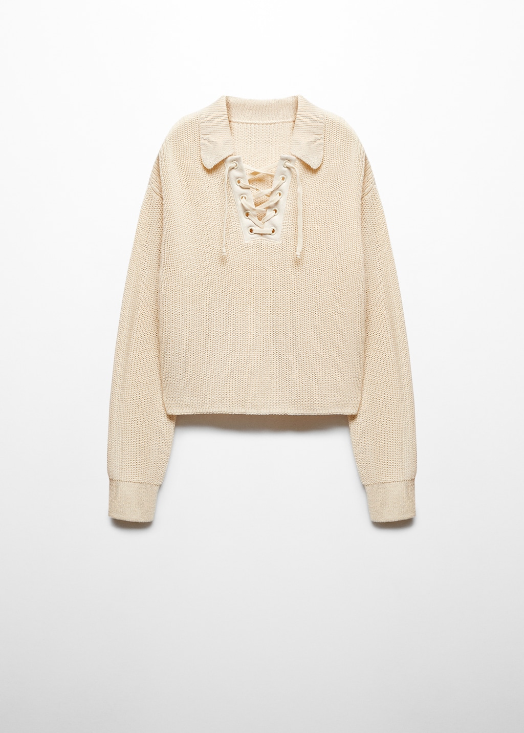 V neck sweater with drawstring